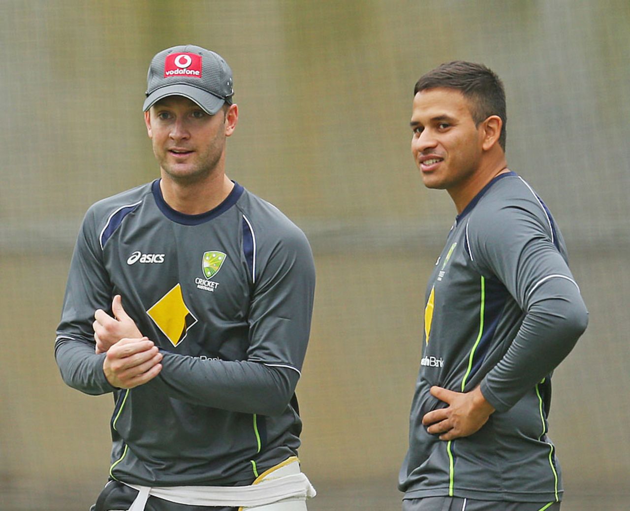 Michael Clarke and Usman Khawaja at practice, Melbourne, December 24, 2012