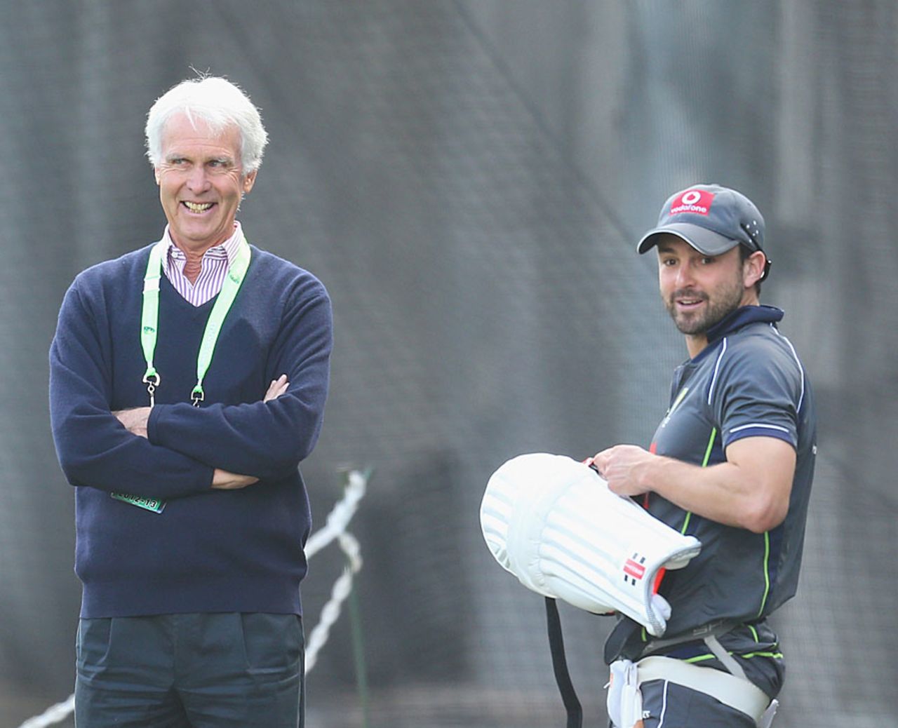 John Inverarity and Ed Cowan chat at practice, Melbourne, December 25, 2012