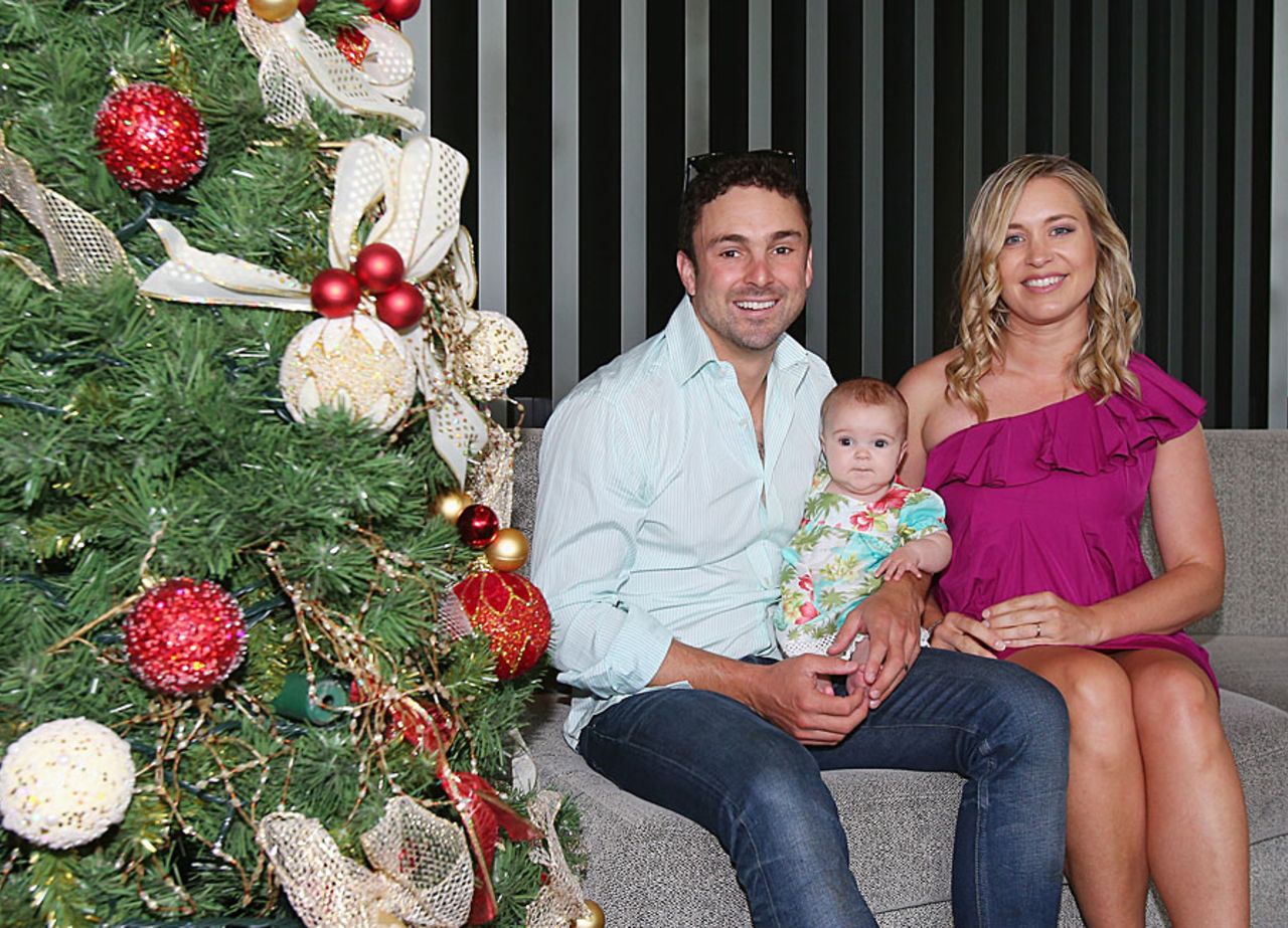 Ed Cowan poses with his wife and baby on Christmas day, Melbourne, December 25, 2012