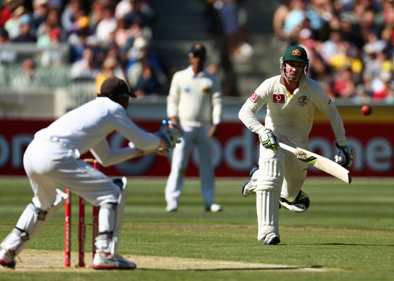 Phillip Hughes was run out for 10, Australia v Sri Lanka, 2nd Test, Melbourne, 1st day, December 26, 2012