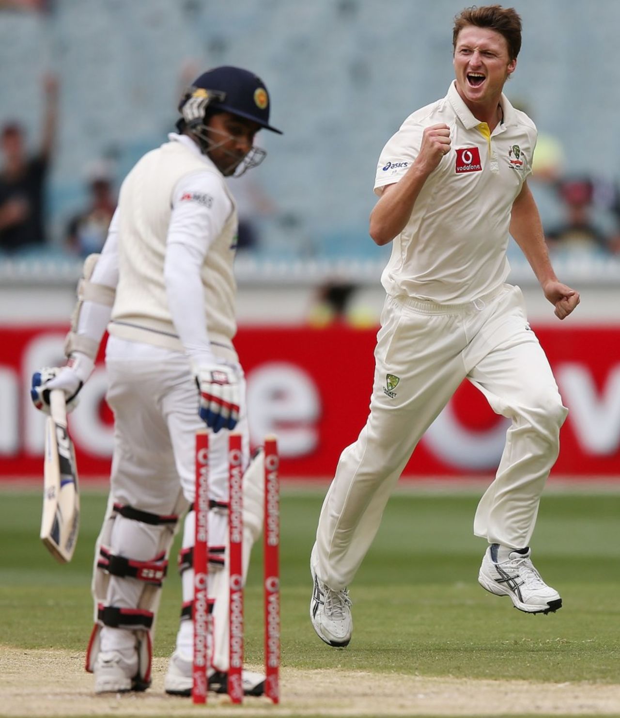 Jackson Bird celebrates after bowling Mahela Jayawardene, Australia v Sri Lanka, 2nd Test, Melbourne, 3rd day, December 28, 2012