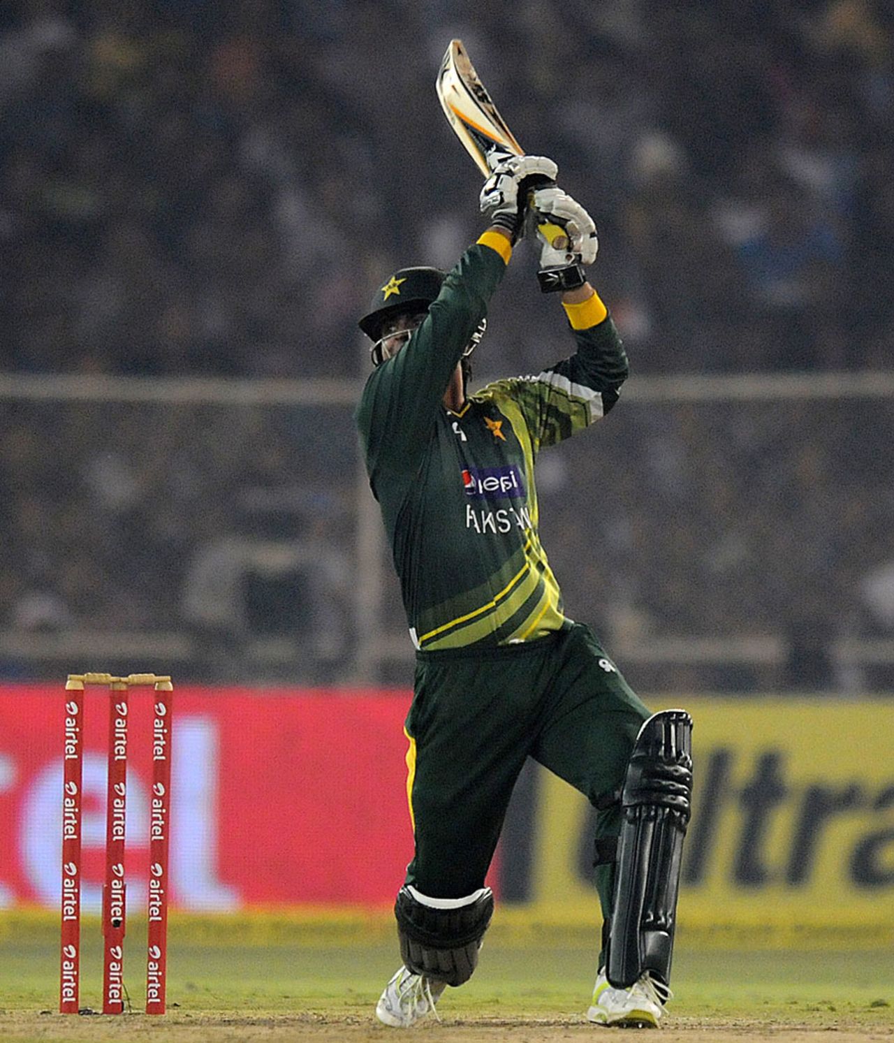 Ahmed Shehzad plays a flamboyant stroke, India v Pakistan, 2nd Twenty20, Ahmedabad, December 28, 2012