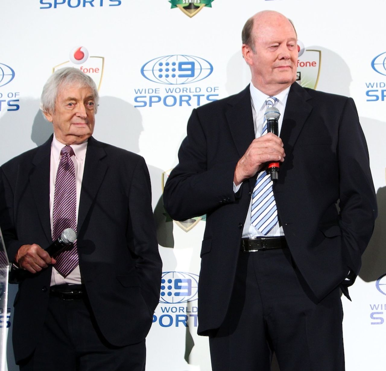 Richie Benaud and Tony Greig at the launch of the Ashes, Sydney, November 16, 2010