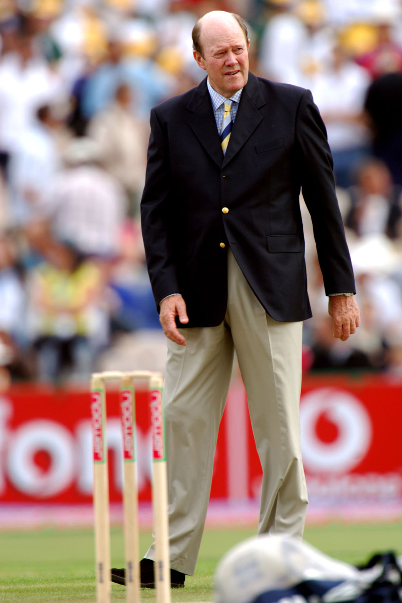 Tony Greig on the pitch before the start of play, England v Australia, 2nd Test, Old Trafford, 1st day, August 11, 2005