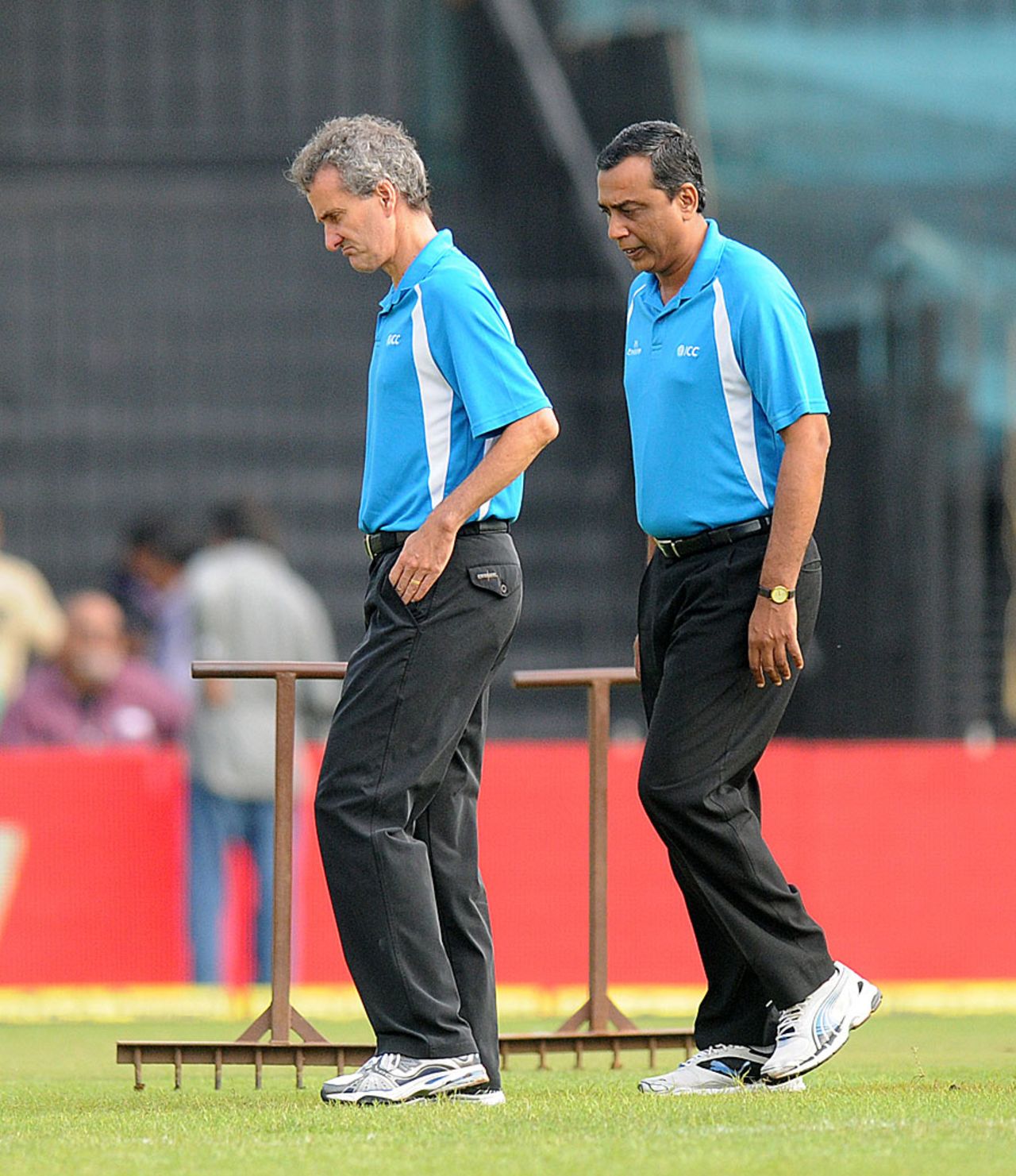 Umpires Billy Bowden and S Ravi inspect the conditions, India v Pakistan, 1st ODI, Chennai, December 30, 2012