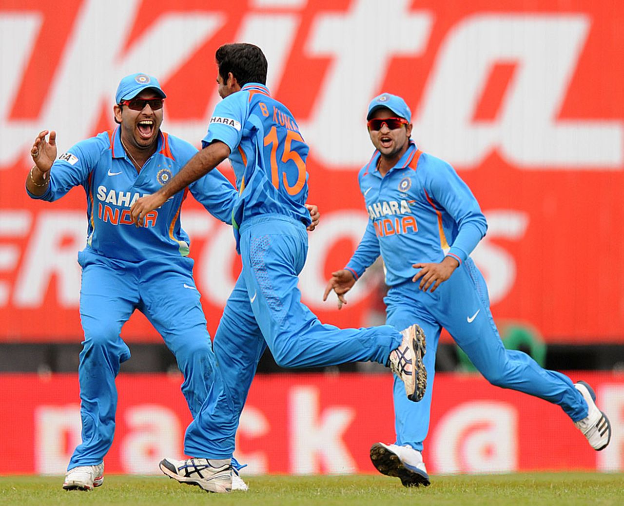 Indians celebrate after taking Mohammad Hafeez's wicket, India v Pakistan, 1st ODI, Chennai, December 30, 2012