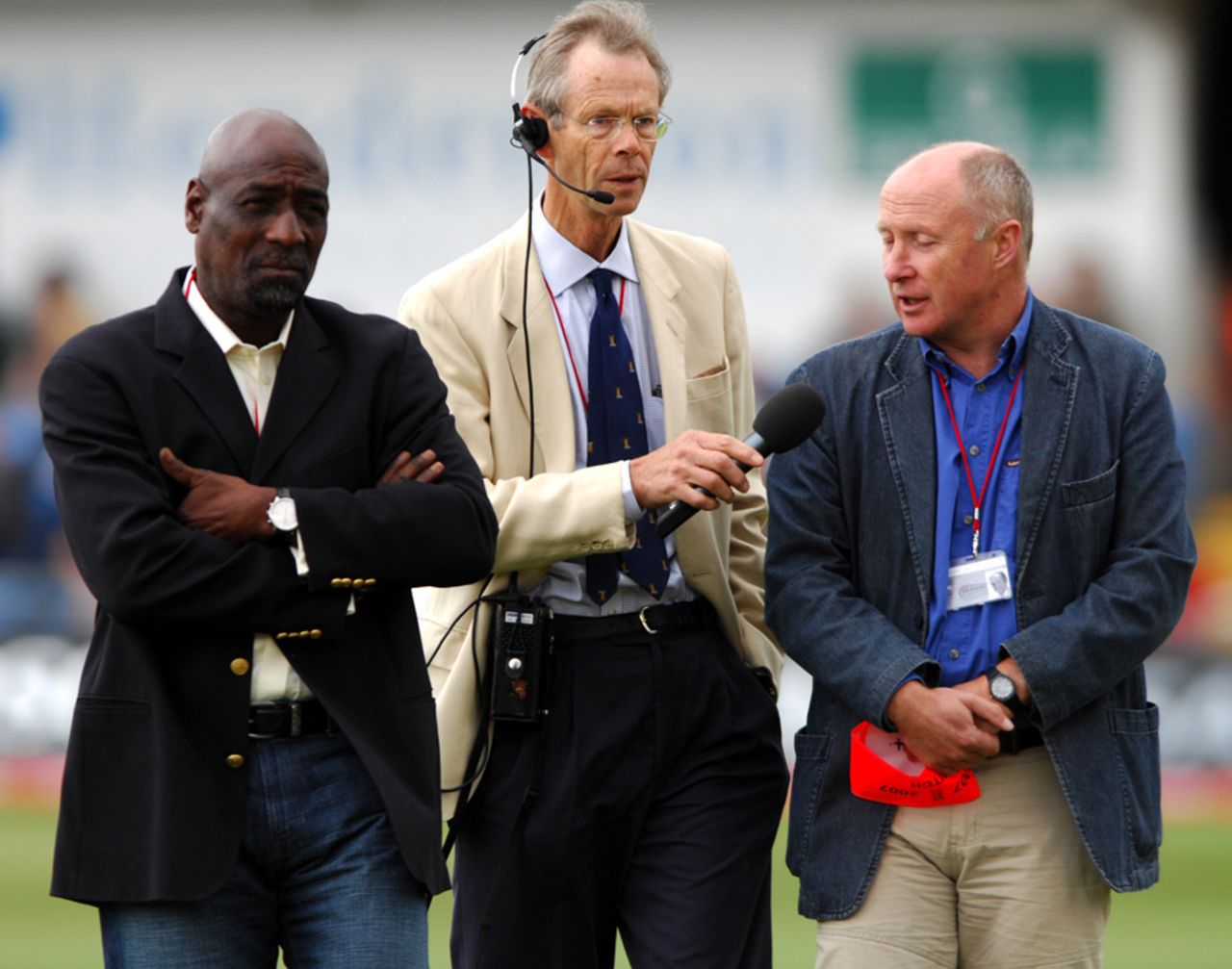 Viv Richards, Christopher Martin-Jenkins and Vic Marks on the field, England v West Indies, 2nd Test, Headingley, 2nd day, May 26, 2007