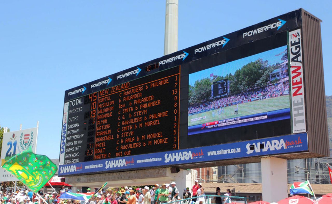 New Zealand were rolled for 45, South Africa v New Zealand, 1st Test, Cape Town, 1st day, January 2, 2013