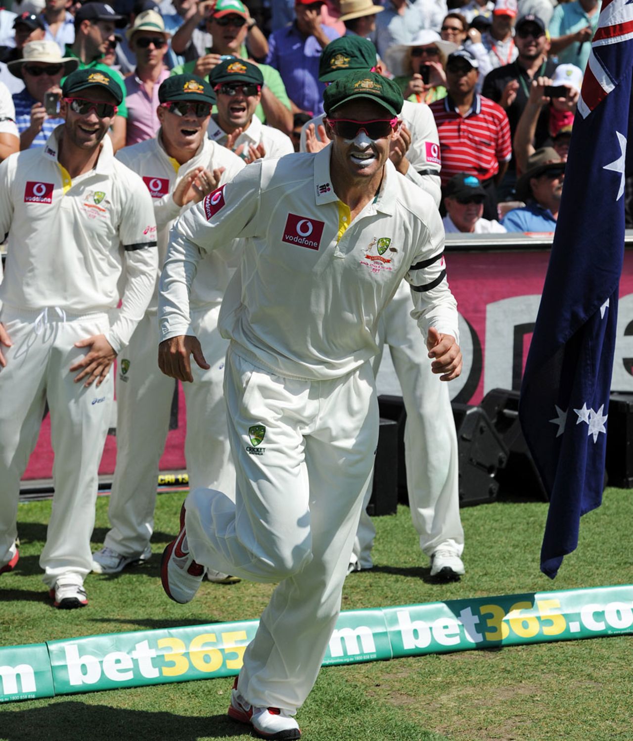 Michael Hussey leads Australia out in his final Test, Australia v Sri Lanka, 3rd Test, Sydney, 1st day, January 3, 2013