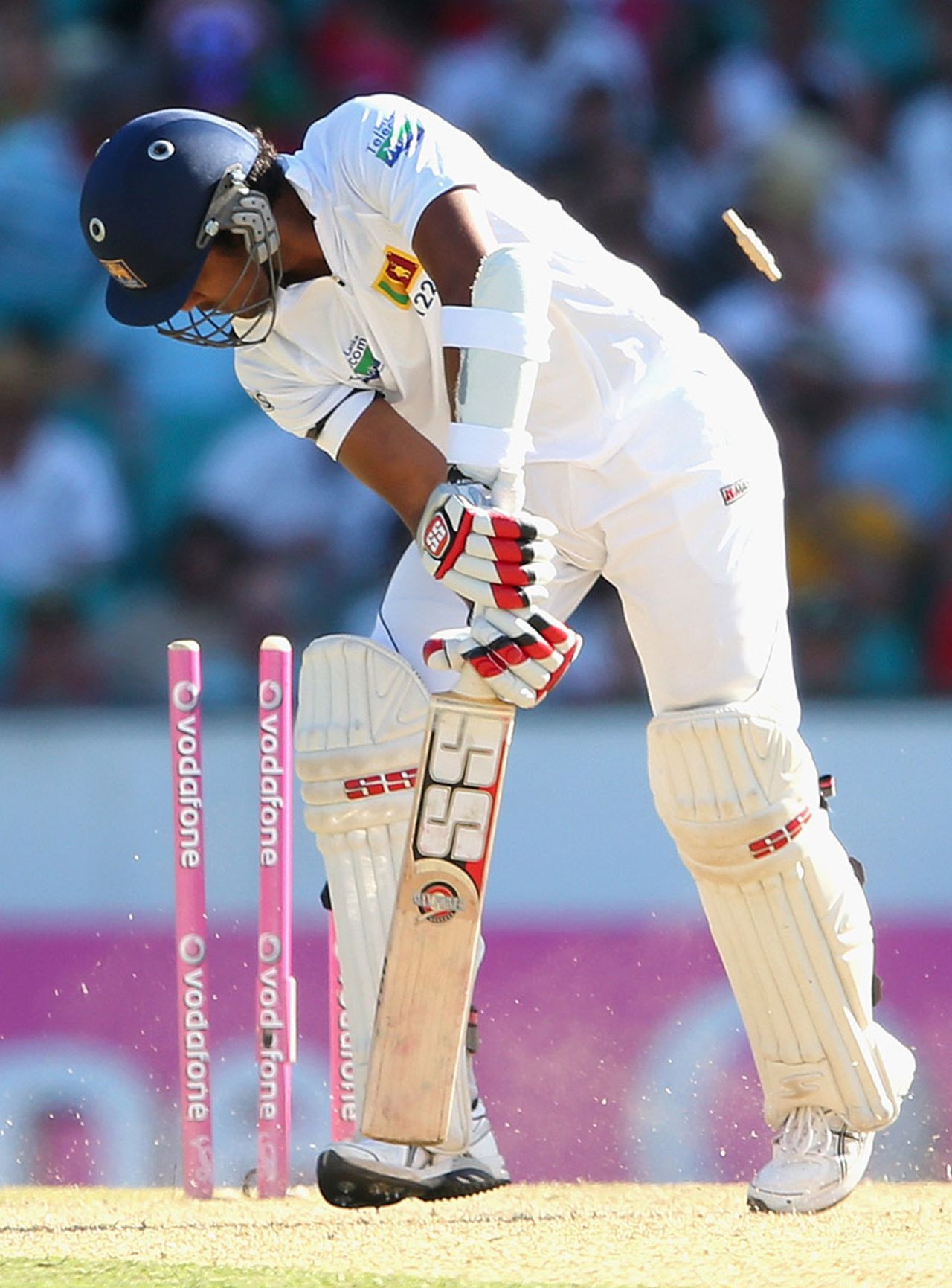 Dinesh Chandimal is cleaned up by a Mitchell Starc yorker, Australia v Sri Lanka, 3rd Test, Sydney, 1st day, January 3, 2013