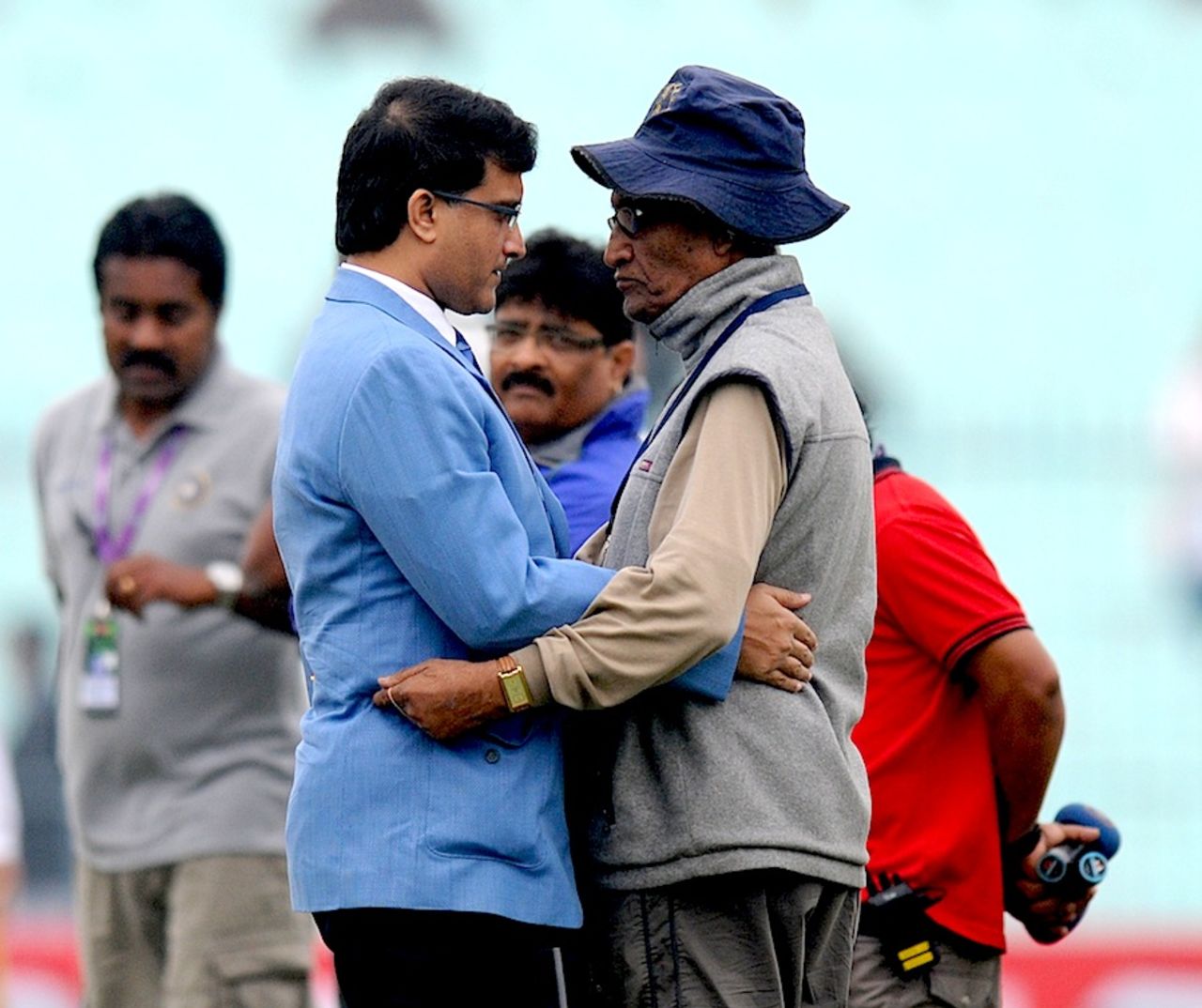 Sourav Ganguly and Eden Gardens pitch curator Prabir Mukherjee, India v Pakistan, 2nd ODI, Kolkata, January 3, 2013