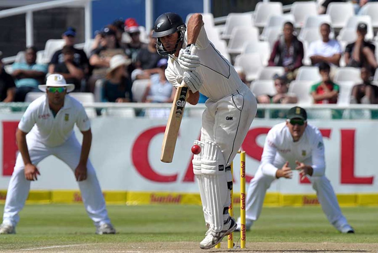 Dean Brownlie plays one into the leg side, South Africa v New Zealand, 1st Test, Cape Town, 2nd day, January 3, 2013