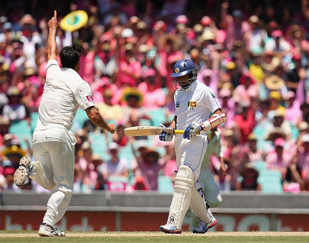 Mitchell Johnson had Tillakaratne Dilshan caught at slip, Australia v Sri Lanka, 3rd Test, Sydney, 3rd day, January 5, 2013