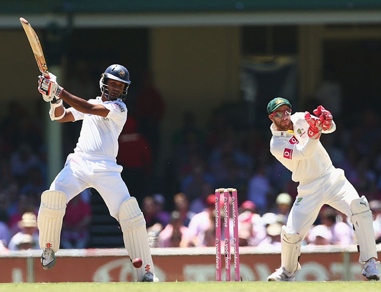 Dimuth Karunaratne plays an attacking stroke, Australia v Sri Lanka, 3rd Test, Sydney, 3rd day, January 5, 2013