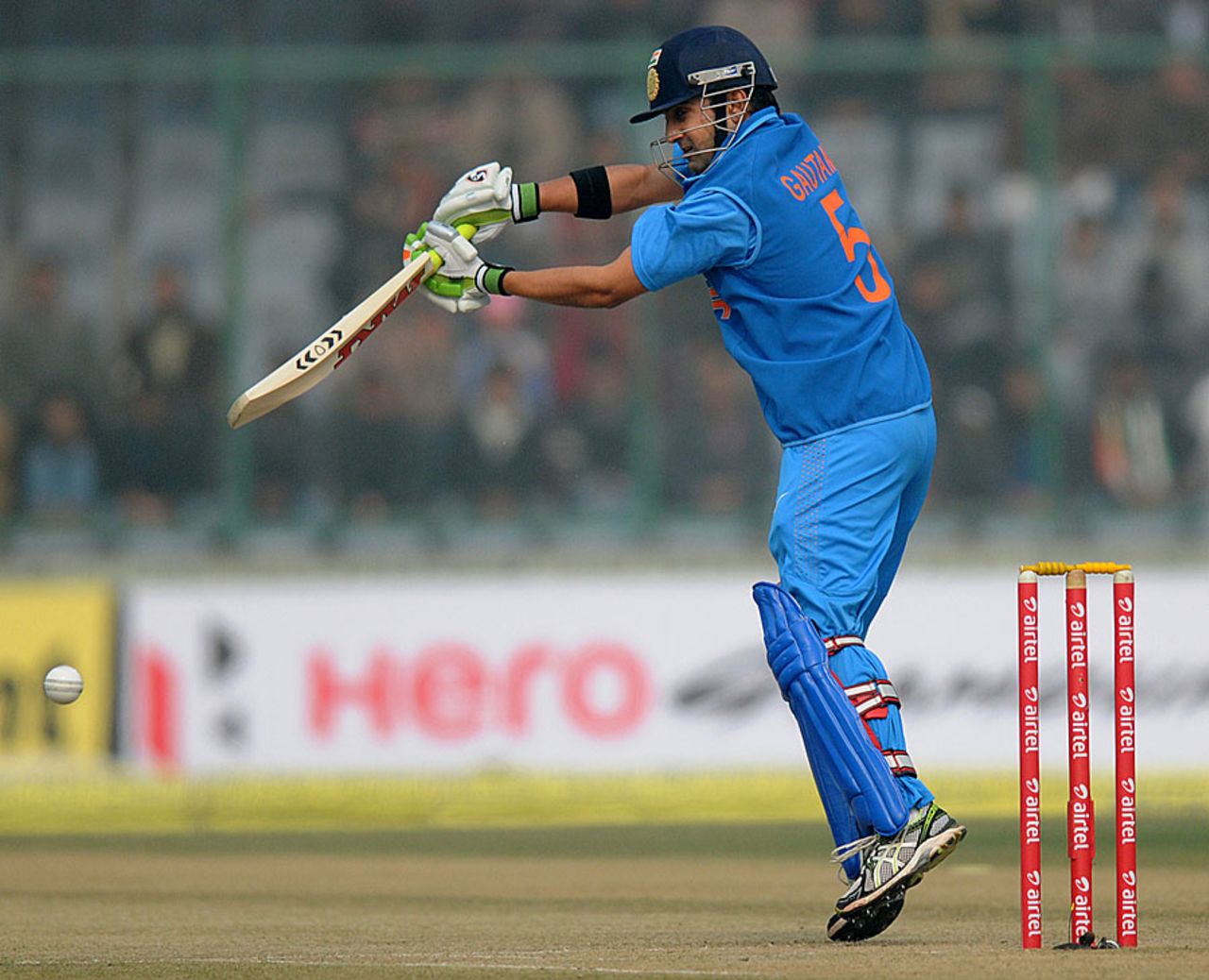 Gautam Gambhir plays a ball wide of off stump, India v Pakistan, 3rd ODI, Delhi, January 6, 2013
