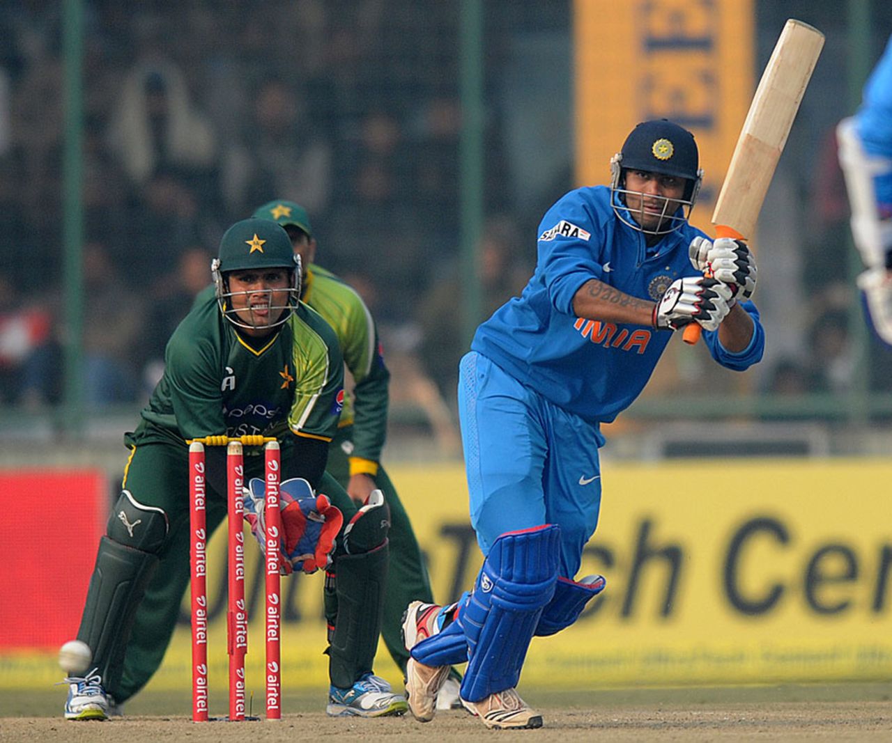 Ravindra Jadeja plays through the leg side, India v Pakistan, 3rd ODI, Delhi, January 6, 2013