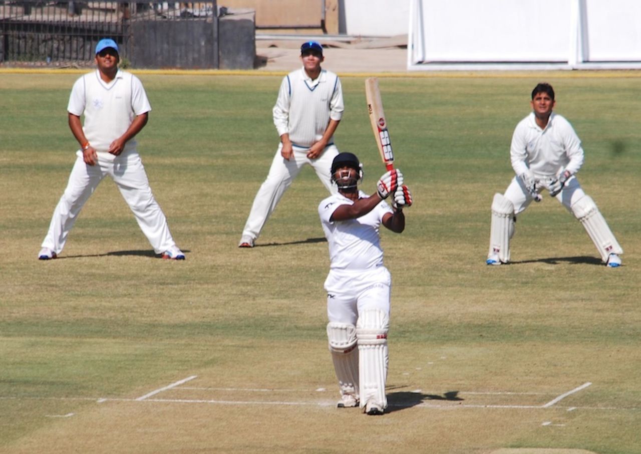 Imtiaz Ahmed hits over the top, Services v UP, Ranji Trophy Quarter-final, Indore, 1st day, January 6, 2012