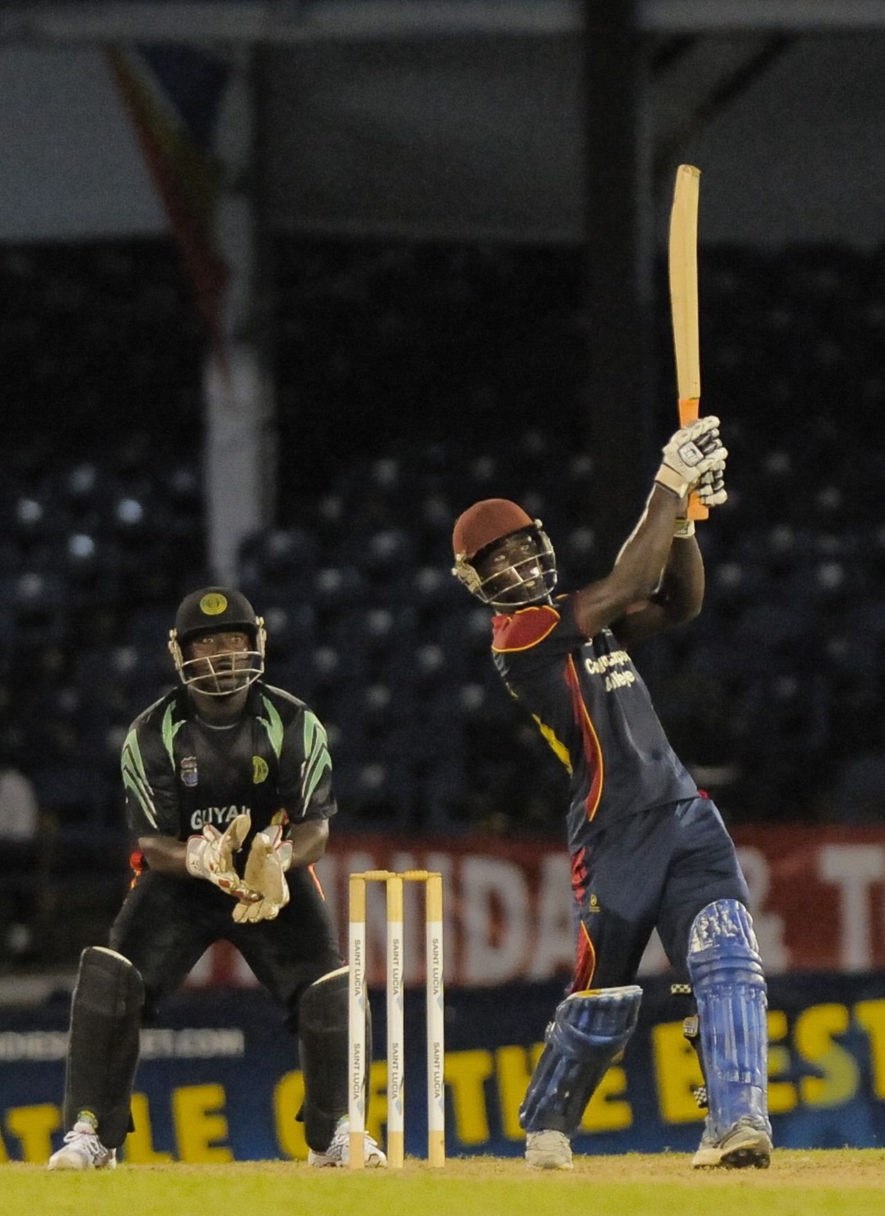 Chadwick Walton launches a six in the last over of the innings, Combined Campuses and Colleges v Guyana, Caribbean T20, Port of Spain, January 7, 2013