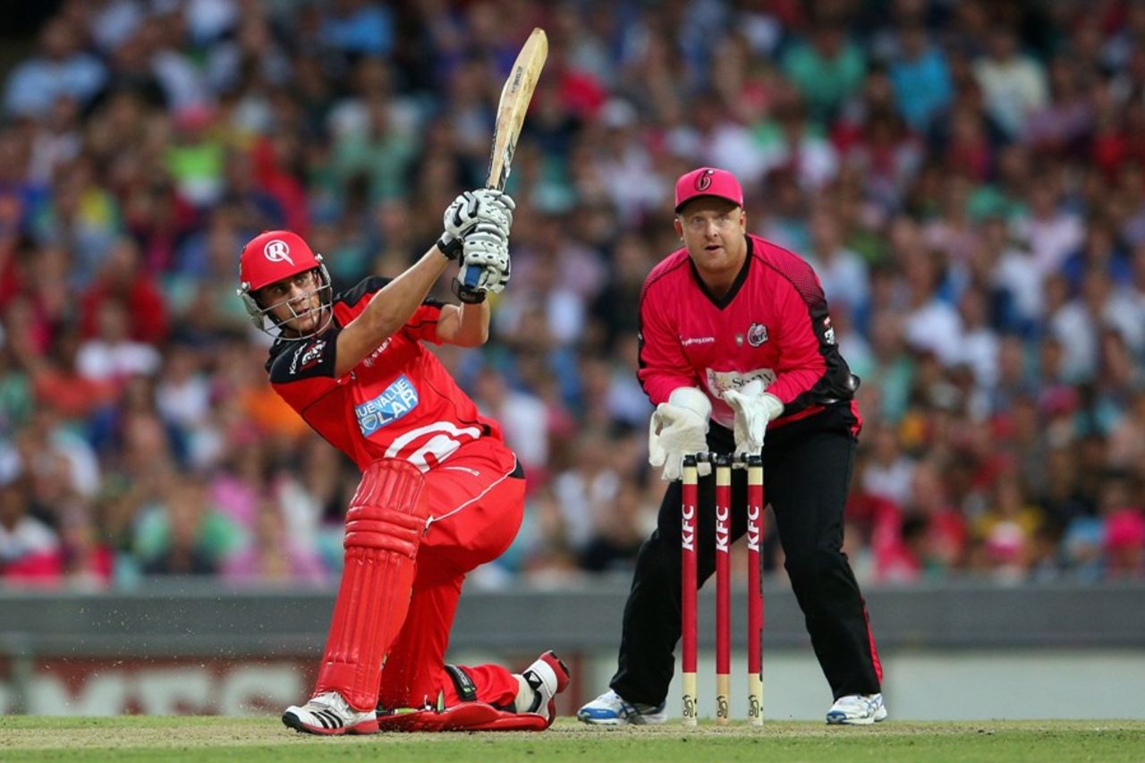 Alex Hales smashes one through the leg side, Sydney Sixers v Melbourne Renegades, BBL 2012-13, January 9, 2013