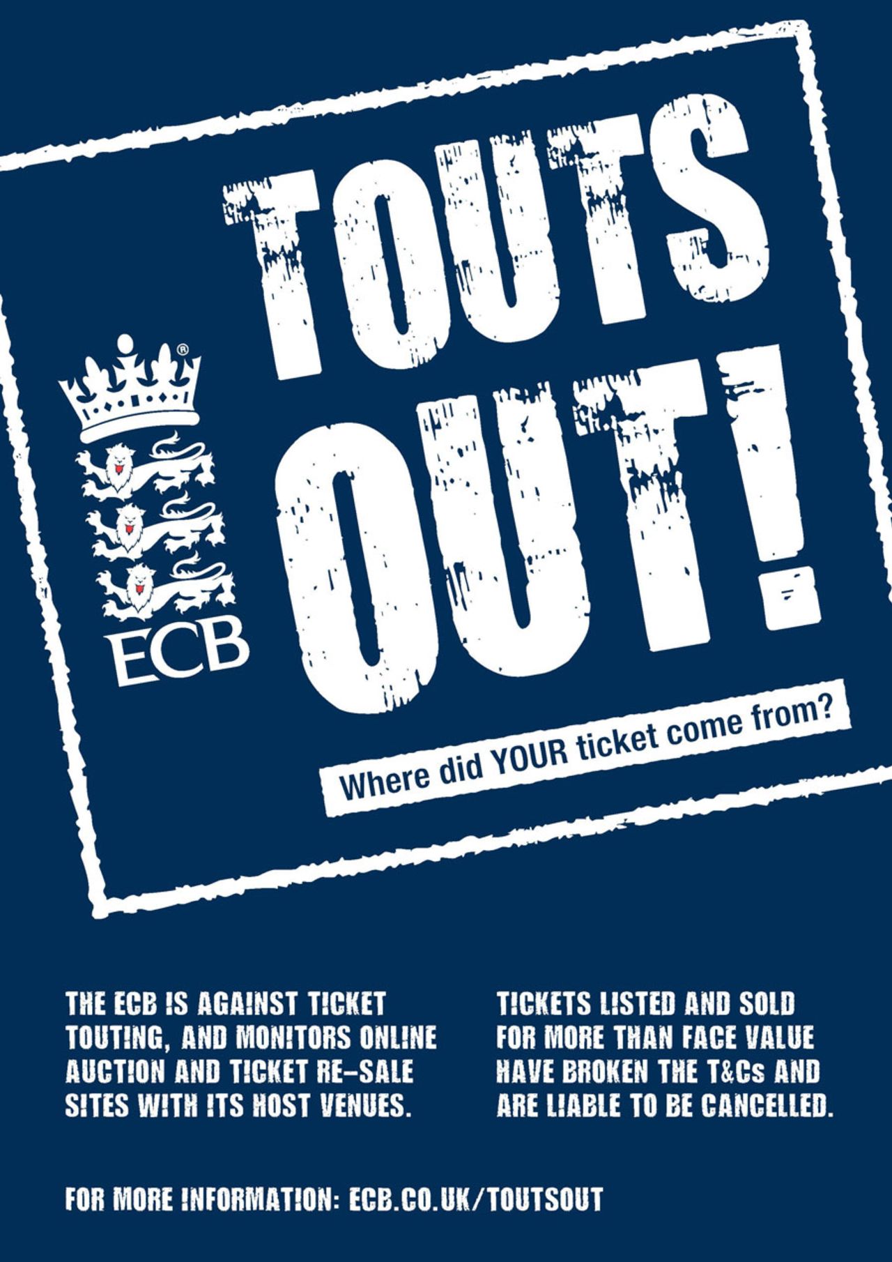 The ECB's anti-touting poster ahead of the Ashes, January 9, 2013