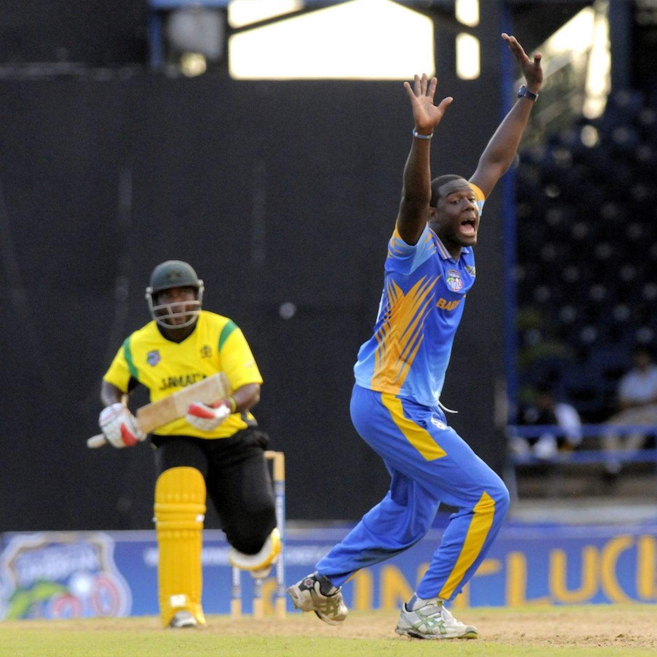 Carlos Brathwaite appeals for a wicket, Barbados v Jamaica, Caribbean T20 2012-13, Trinidad, January 8, 2013