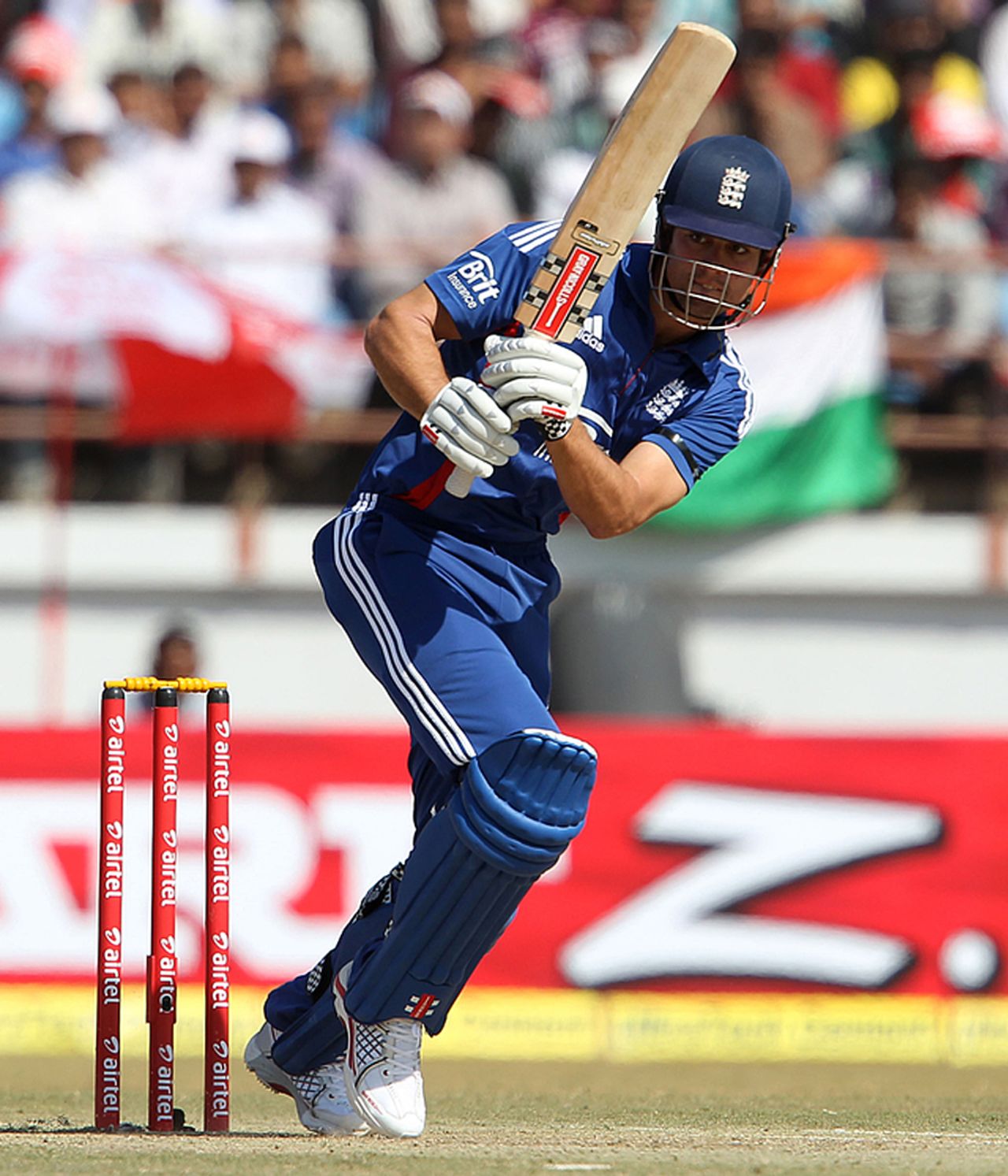 Alastair Cook plays through the leg side, India v England, 1st ODI, Rajkot, January 11, 2013