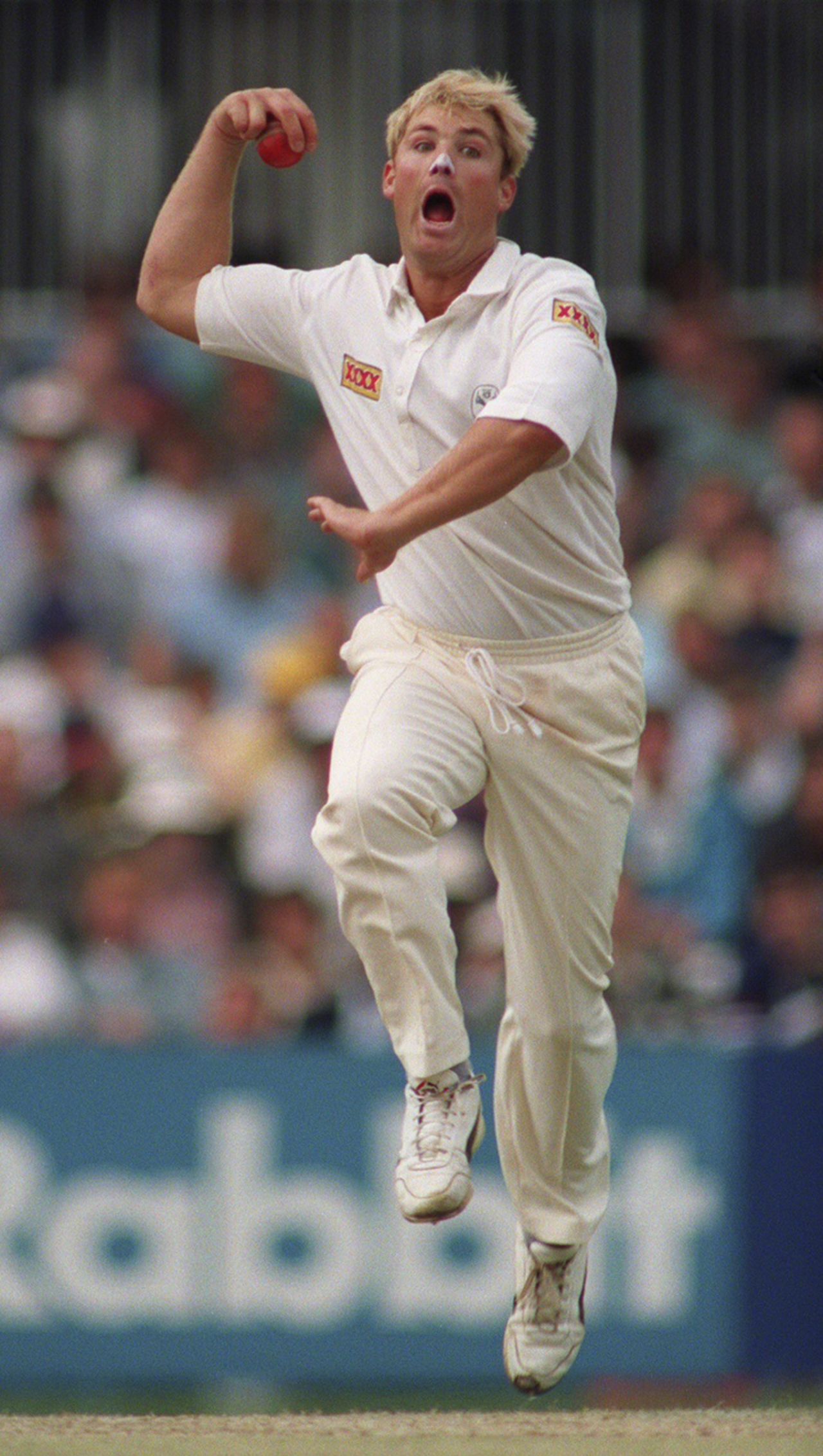 Shane Warne bowls in the first match of the 1993 Ashes tour, England Amateurs v Australians, Tour match, Radlett, April 30, 1993
