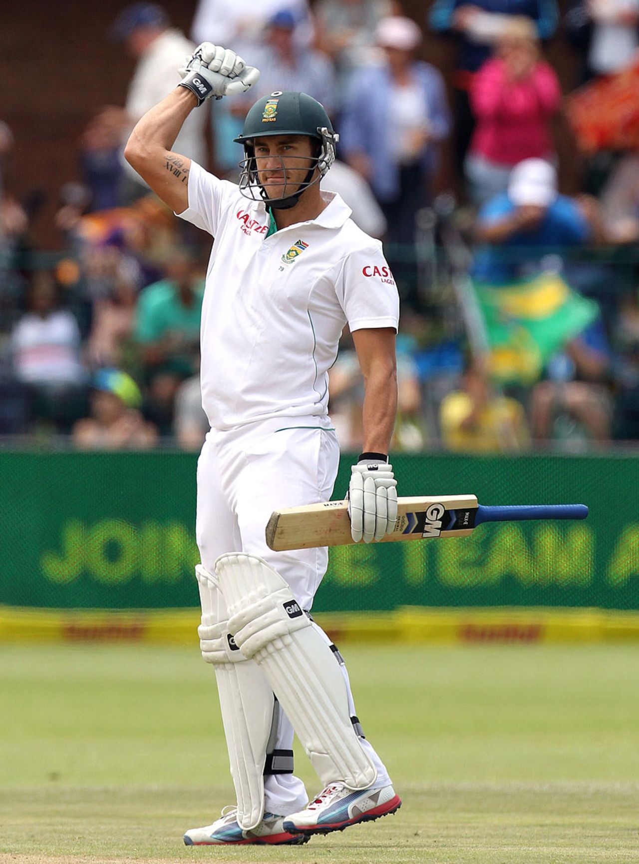 Faf du Plessis punches the air, South Africa v New Zealand, 2nd Test, Port Elizabeth, 2nd day, January 12, 2013