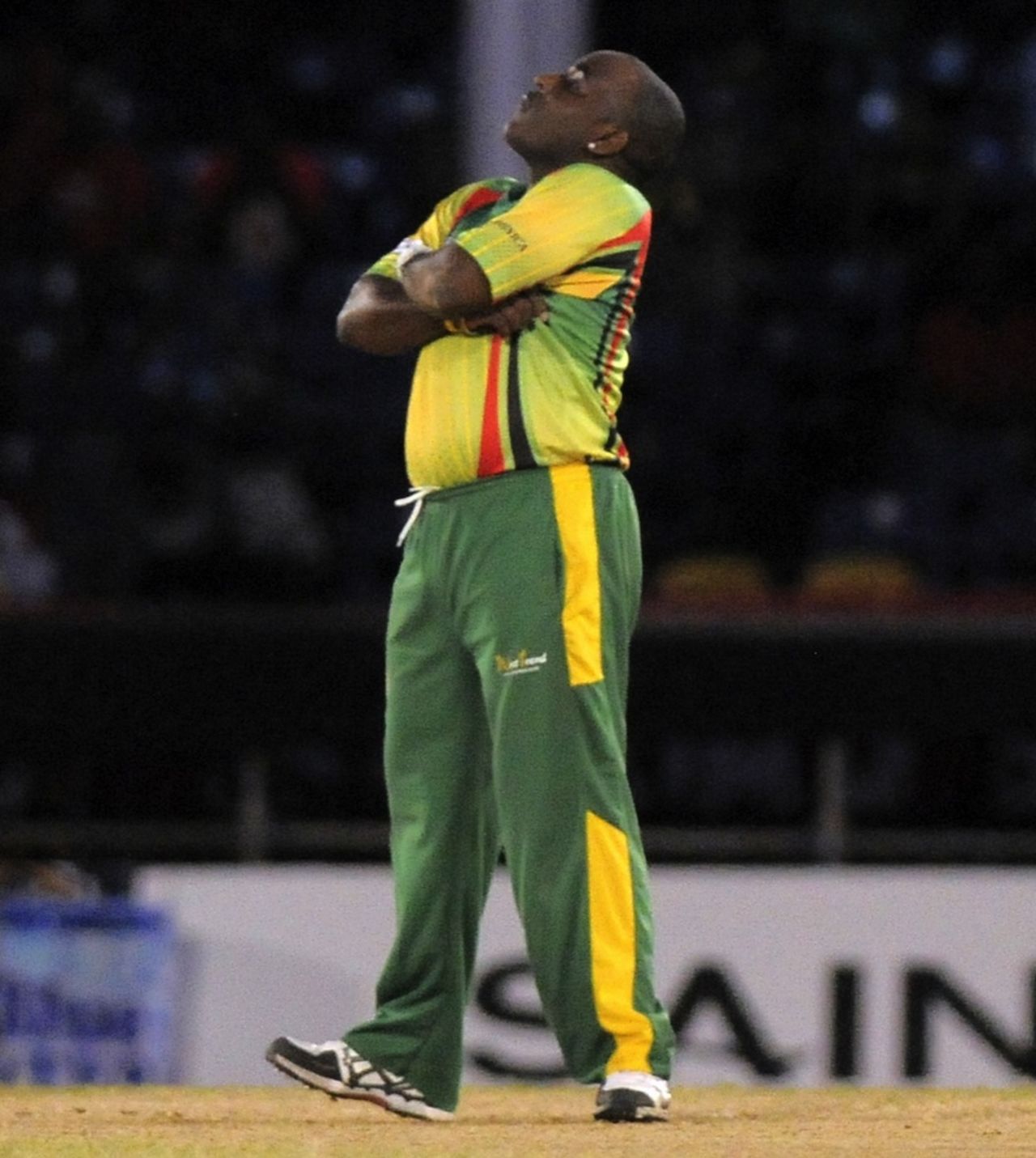 Liam Sebastien strikes a pose after taking a wicket, Leeward Islands v Windward Islands, Caribbean T20, January 12, 2013