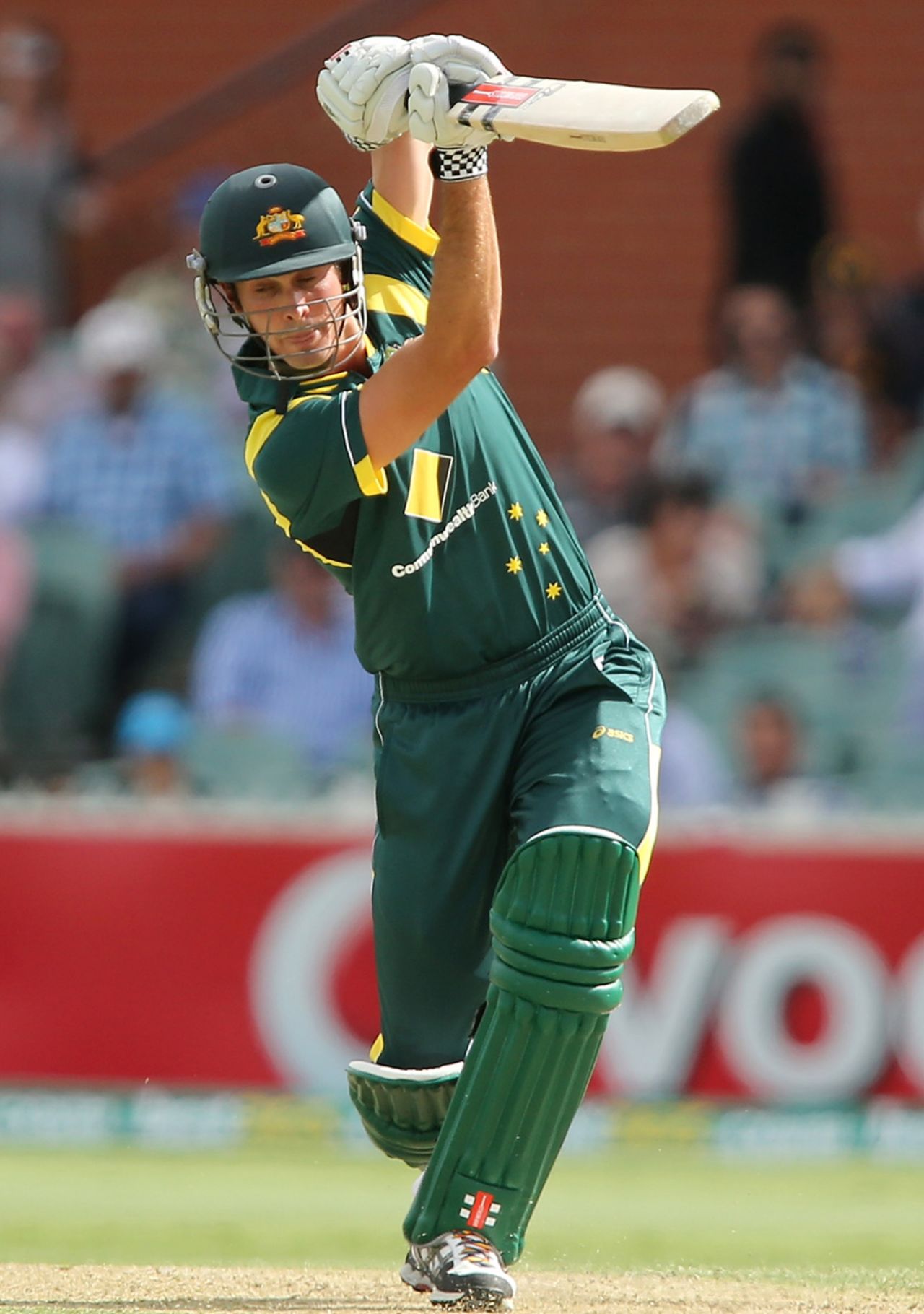 Ben Cutting drives on ODI debut, Australia v Sri Lanka, 2nd ODI, Adelaide, January 13, 2013