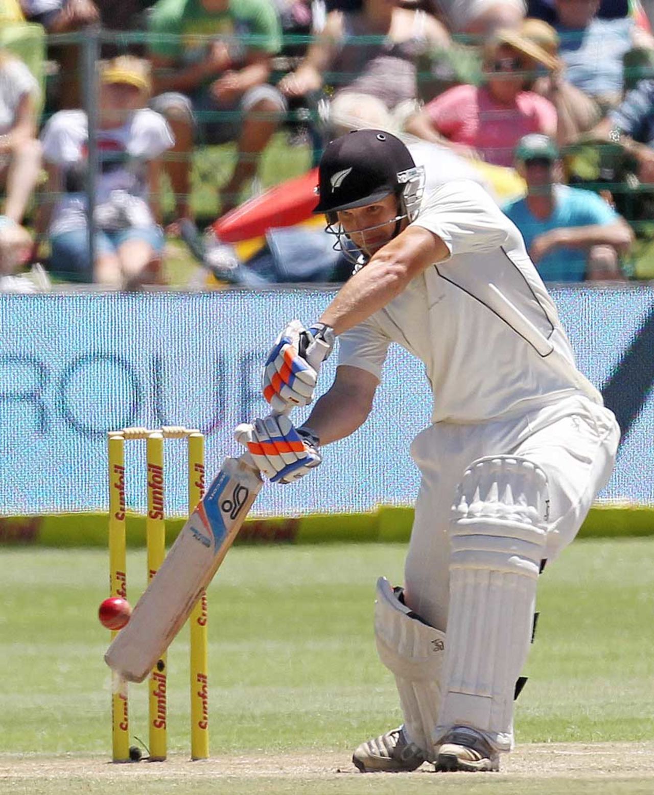 BJ Watling drives during his half-century, South Africa v New Zealand, 2nd Test, Port Elizabeth, 3rd day, January 13, 2013