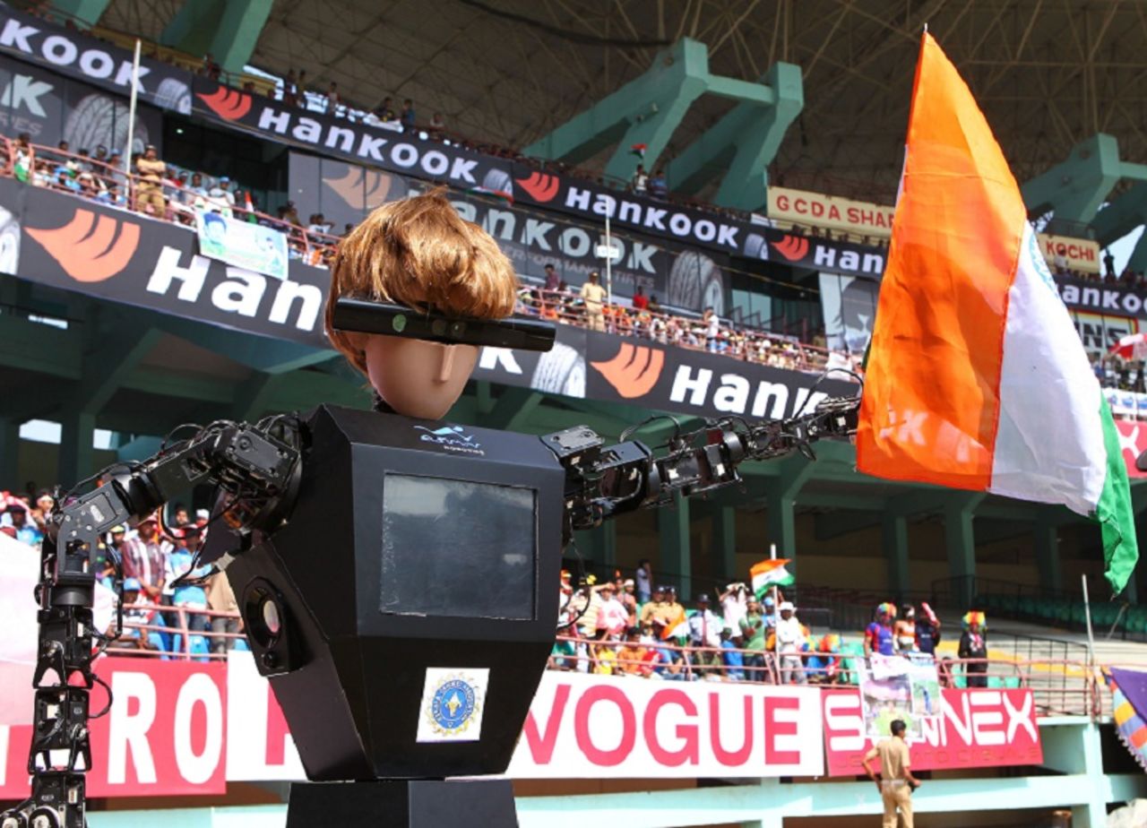 The state association's robot umpire waves the Indian flag, India v England, 2nd ODI, Kochi, January 15, 2013