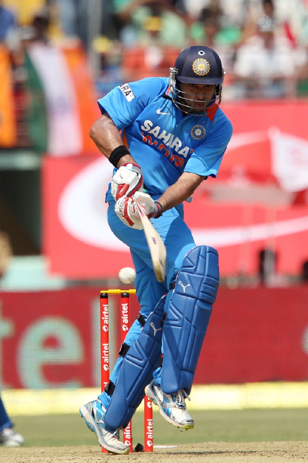Yuvraj Singh plays one on the on side during his knock of 32, India v England, 2nd ODI, Kochi, January 15, 2013
