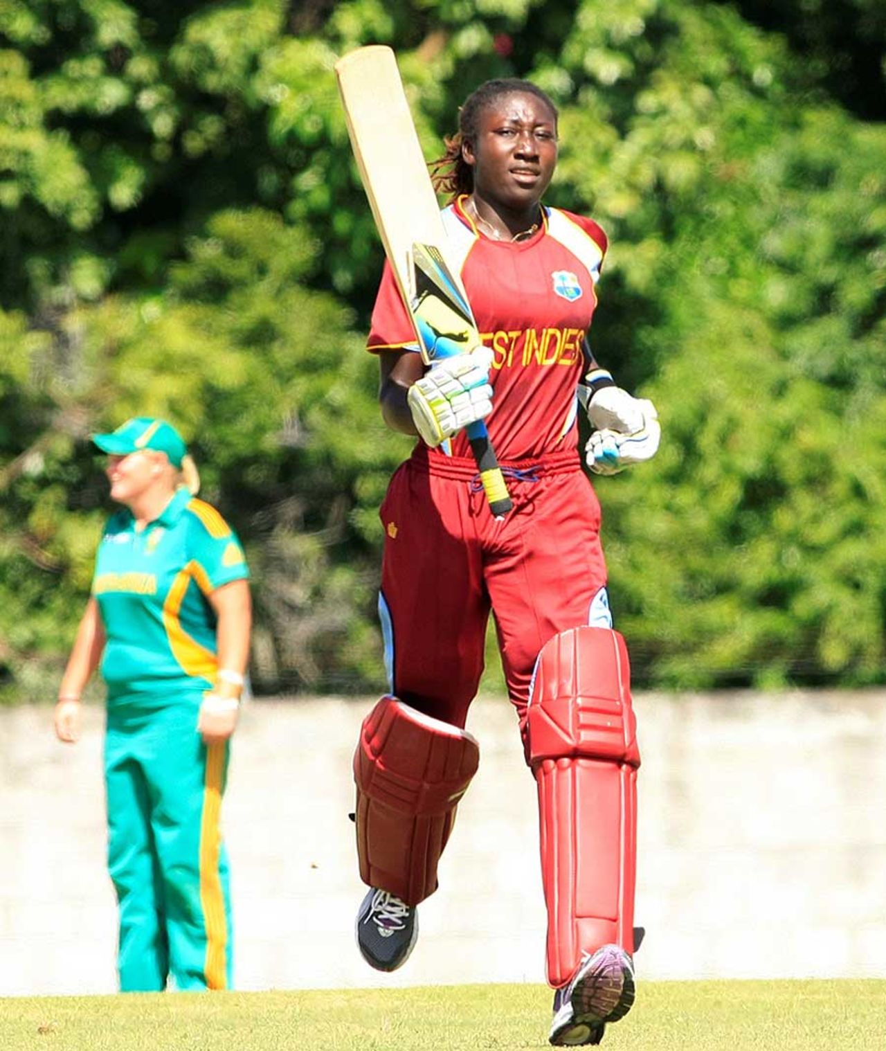 Stafanie Taylor celebrates her half-century, West Indies v South Africa, 5th Women's ODI, Roseau, January 15, 2013
