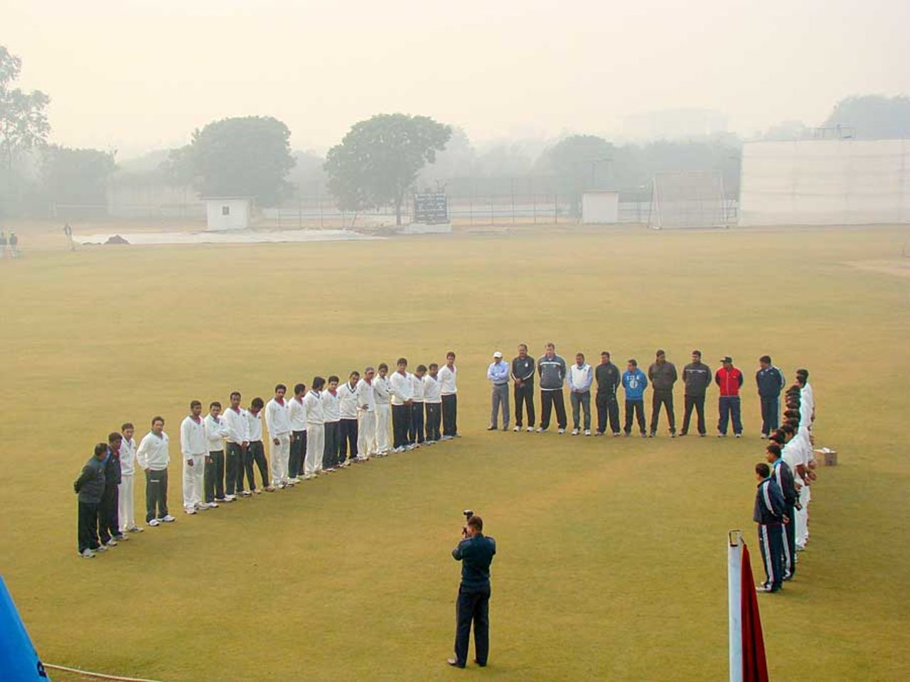 The teams line up ahead of the semi-final, Services v Mumbai, Ranji Trophy semi-final, Delhi, 1st day, January 16, 2013