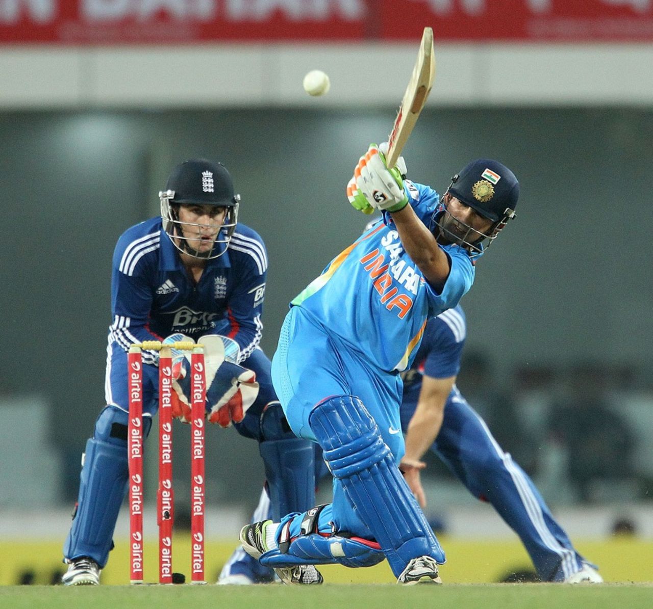 Gautam Gambhir lofted one to mid-on to end his knock of 33, India v England, 3rd ODI, Ranchi, January 19, 2013