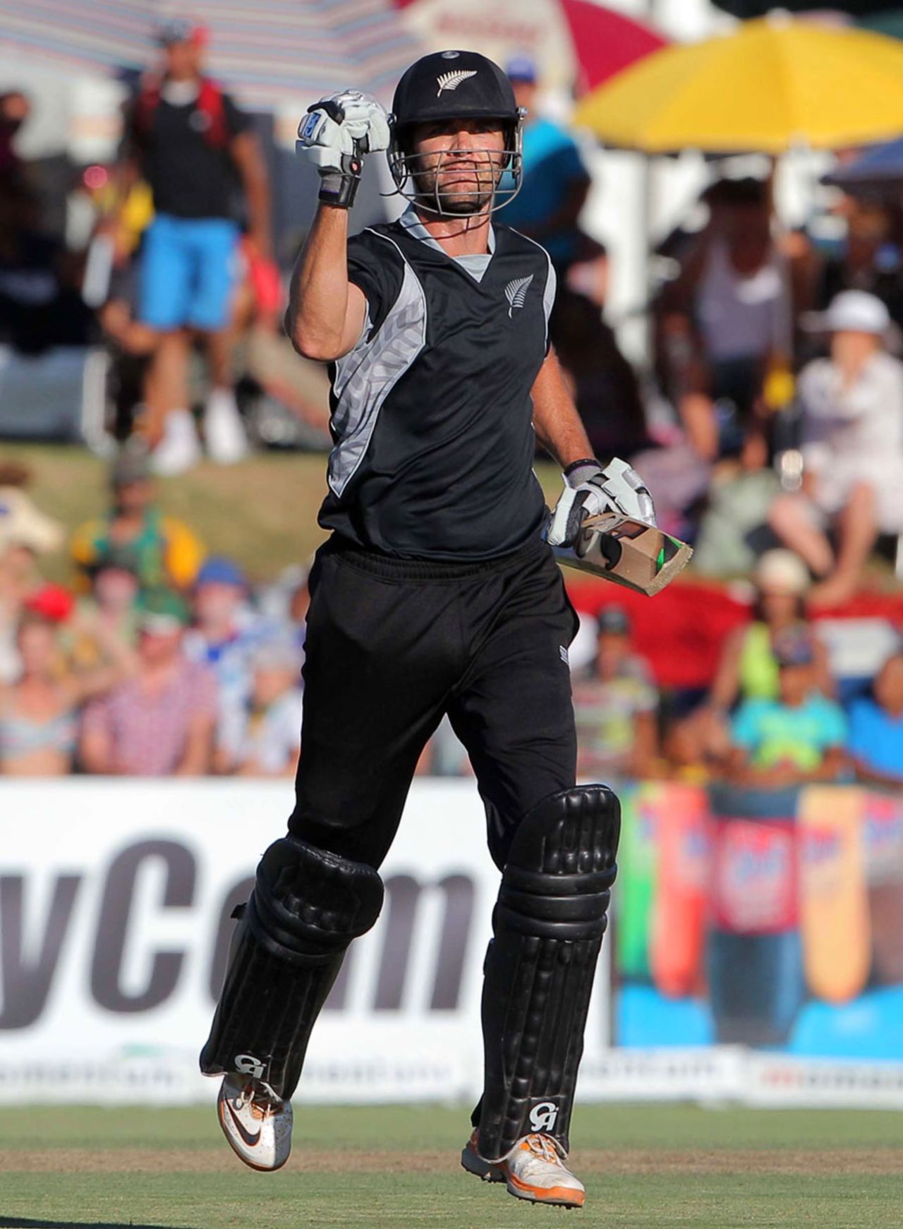 James Franklin punches the air after securing victory, South Africa v New Zealand, 1st ODI, Paarl, January 19, 2013