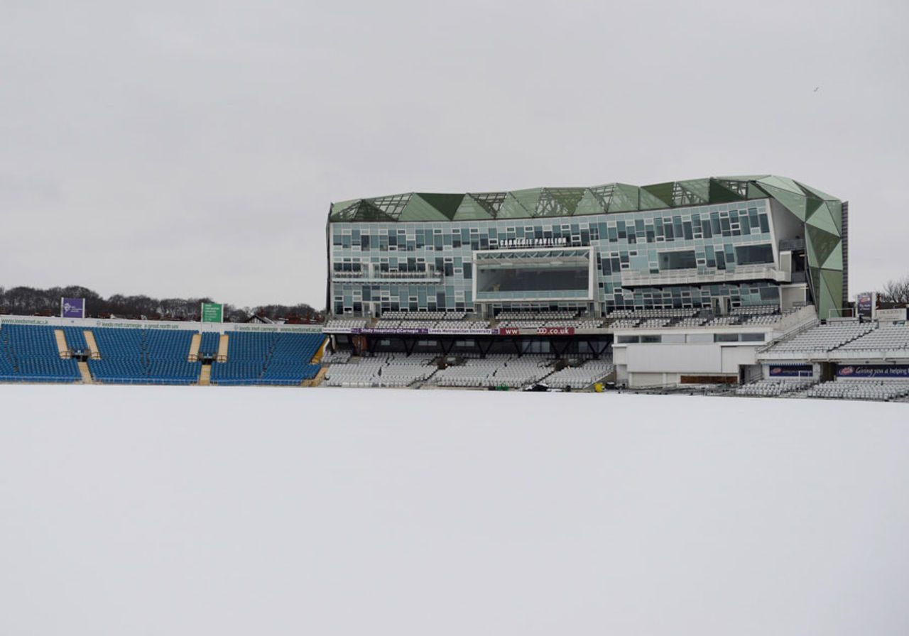A thick blanket of snow lies on the pitch at Headingley, January 20, 2012