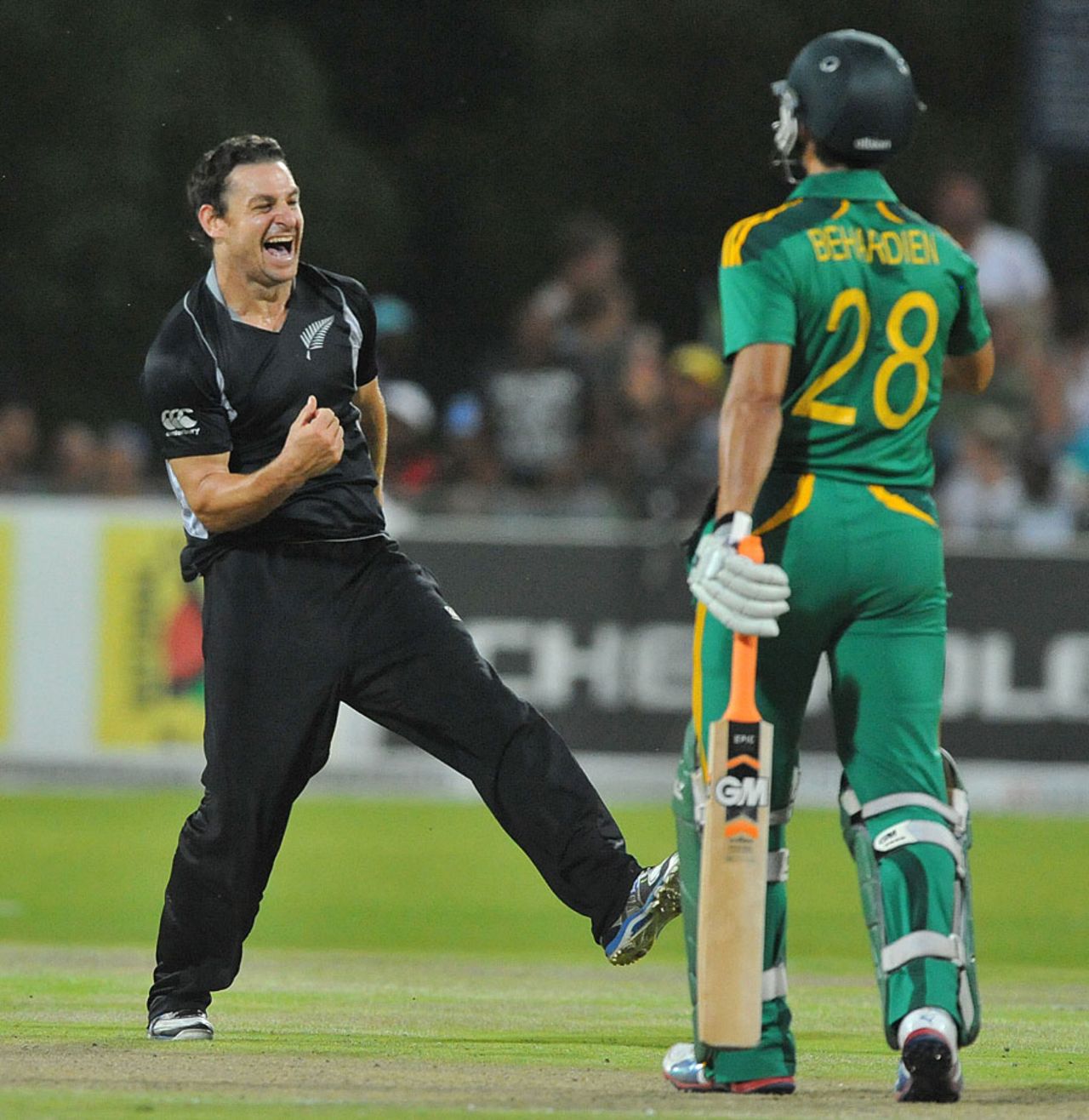 Nathan McCullum enjoys another wicket, South Africa v New Zealand, 2nd ODI, Kimberley, January 22, 2013