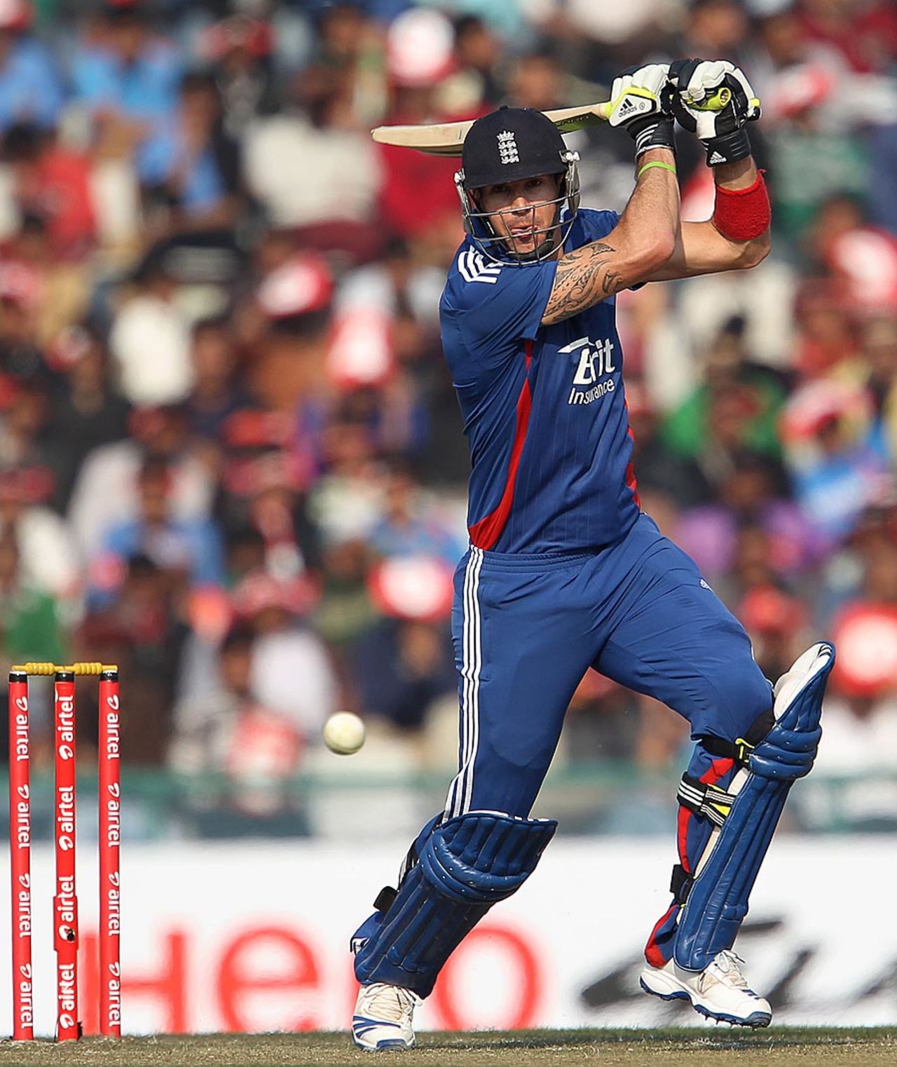 Kevin Pietersen smashes one through the off side, India v England, 4th ODI, Mohali, January 23, 2013