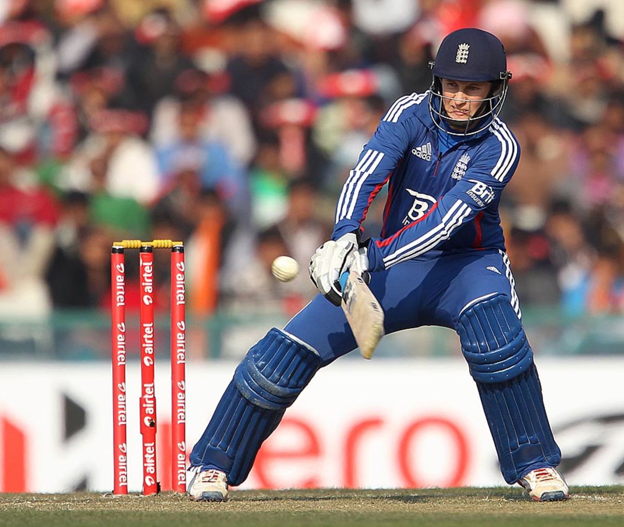 Joe Root plays an unorthodox shot, India v England, 4th ODI, Mohali, January 23, 2013
