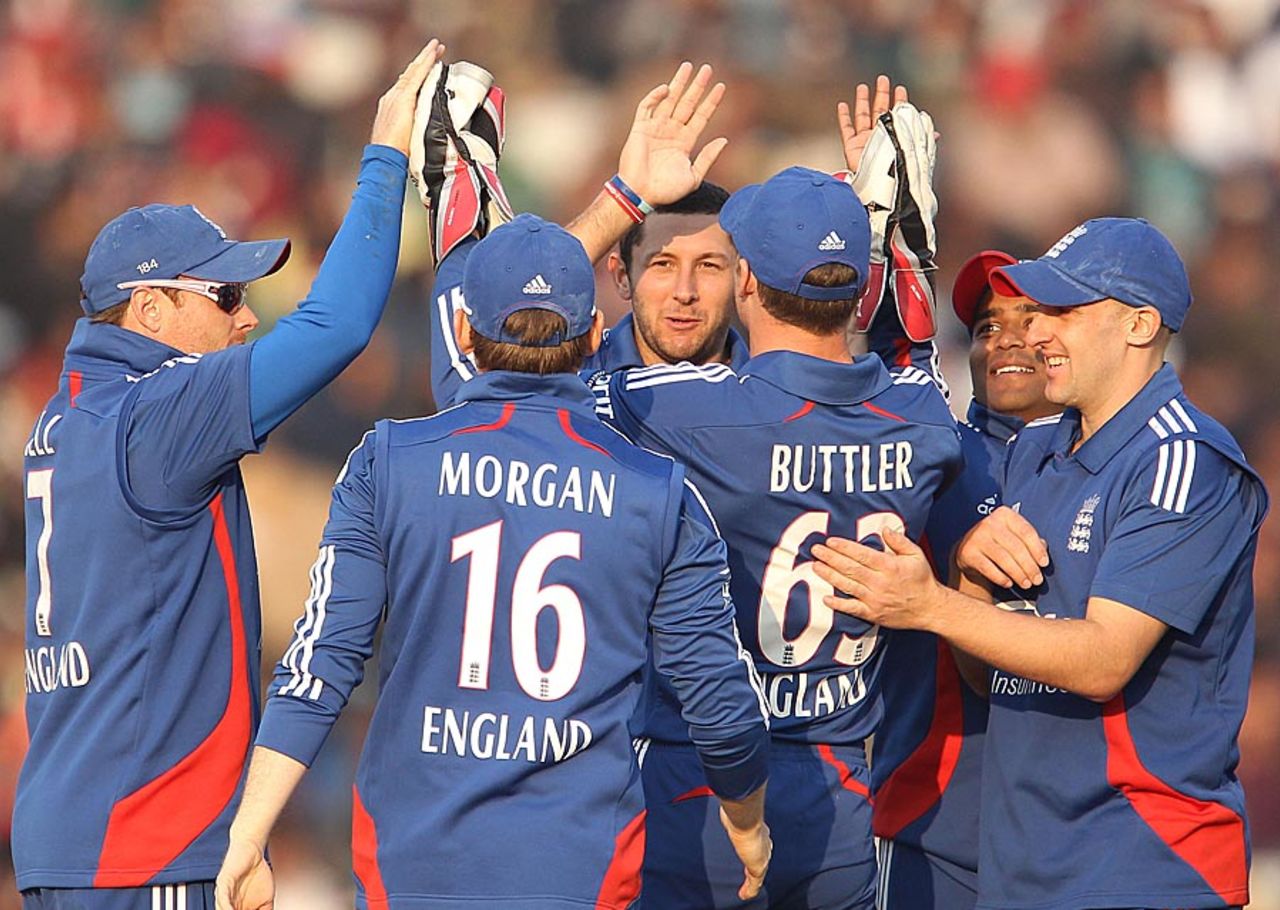 Tim Bresnan got Gautam Gambhir caught behind in the sixth over, India v England, 4th ODI, Mohali, January 23, 2013
