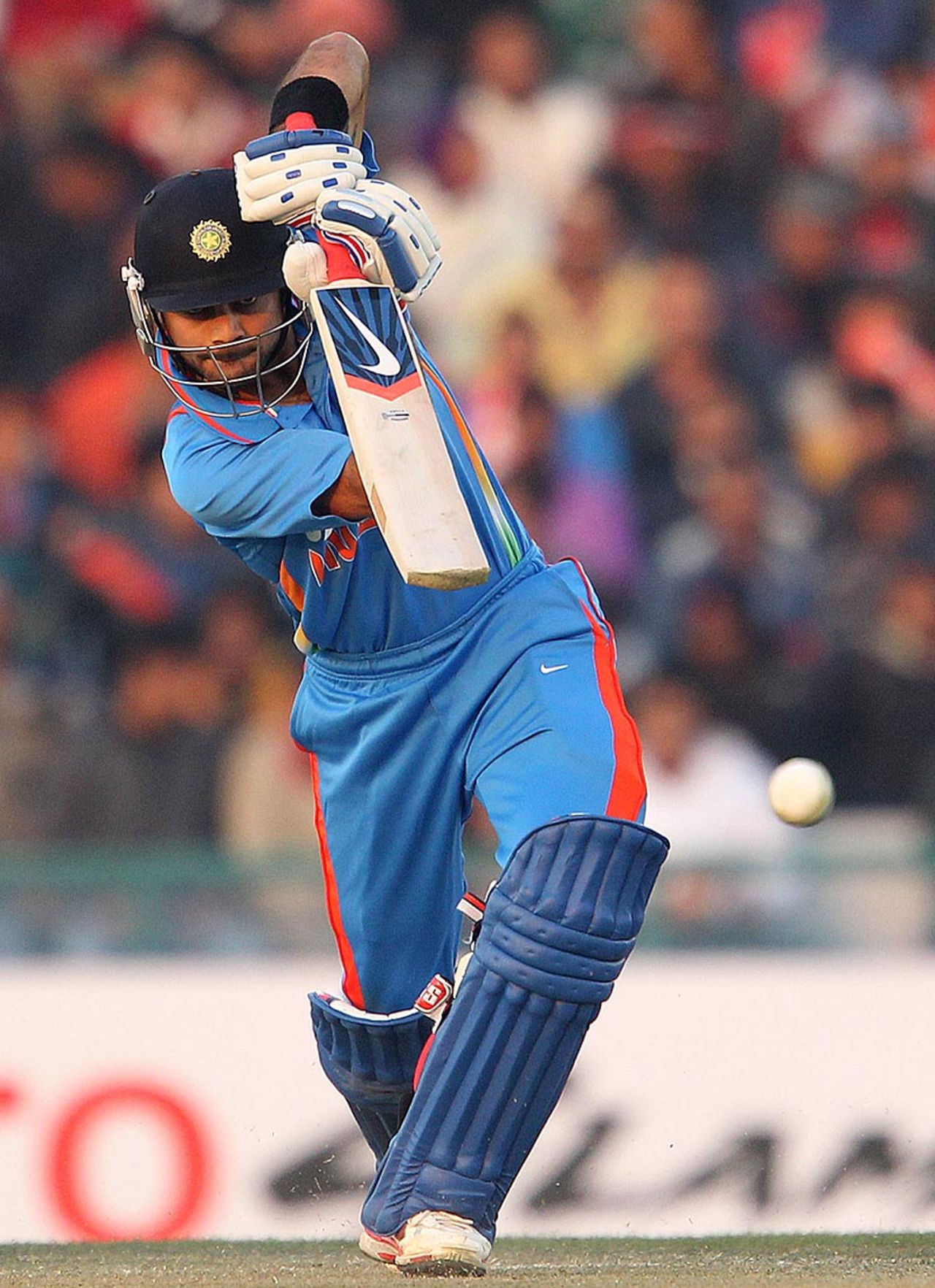 Virat Kohli plays a drive, India v England, 4th ODI, Mohali, January 23, 2013