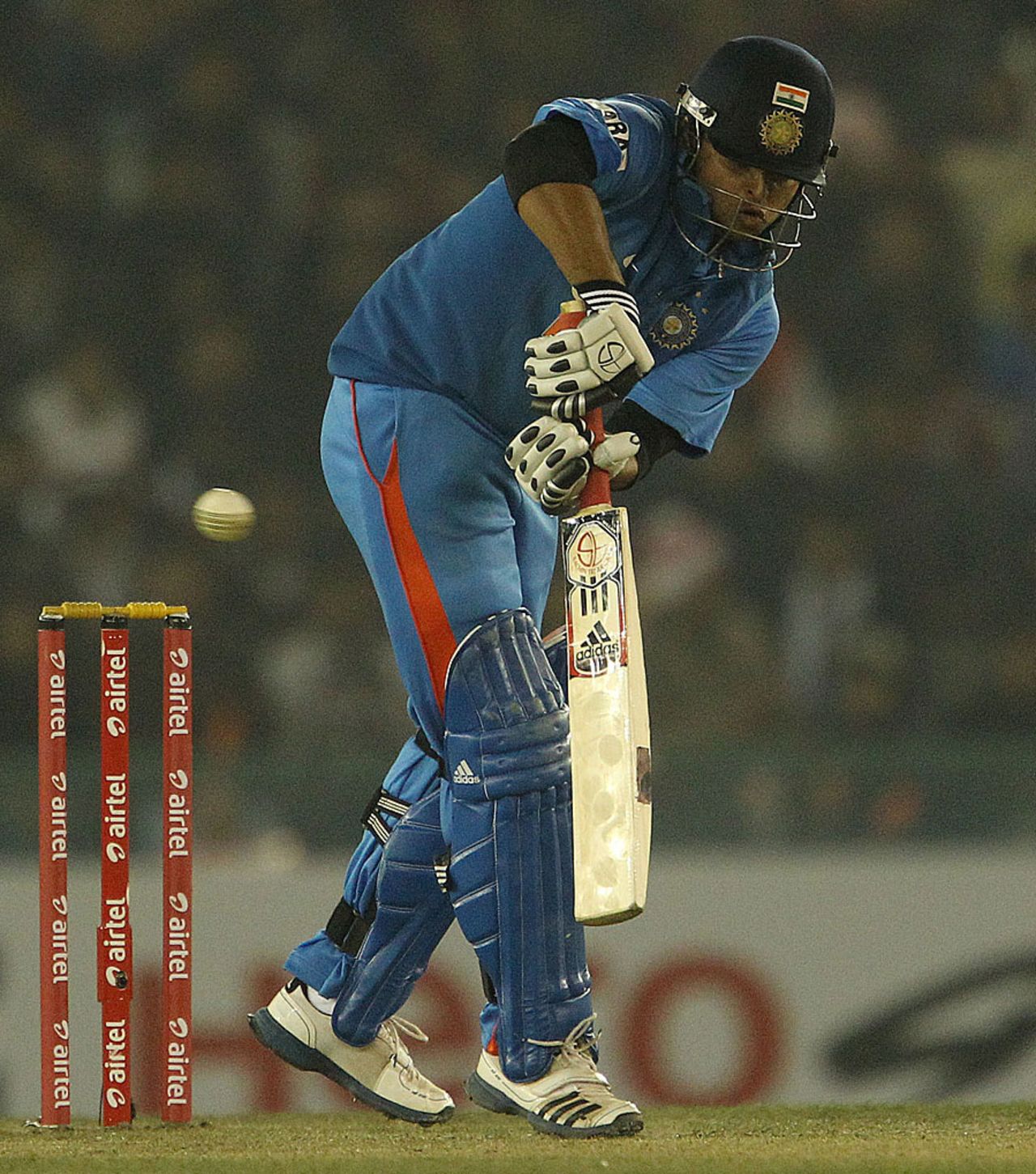 Suresh Raina plays one through the leg side, India v England, 4th ODI, Mohali, January 23, 2013