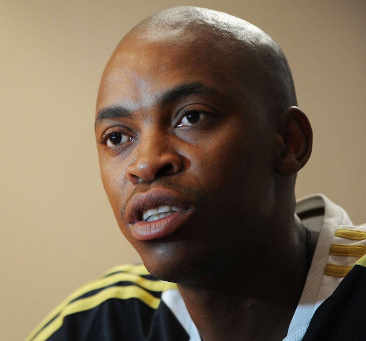 Aaron Phangiso speaks to reporters on the eve of the third ODI against New Zealand, Johannesburg, January 24, 2013