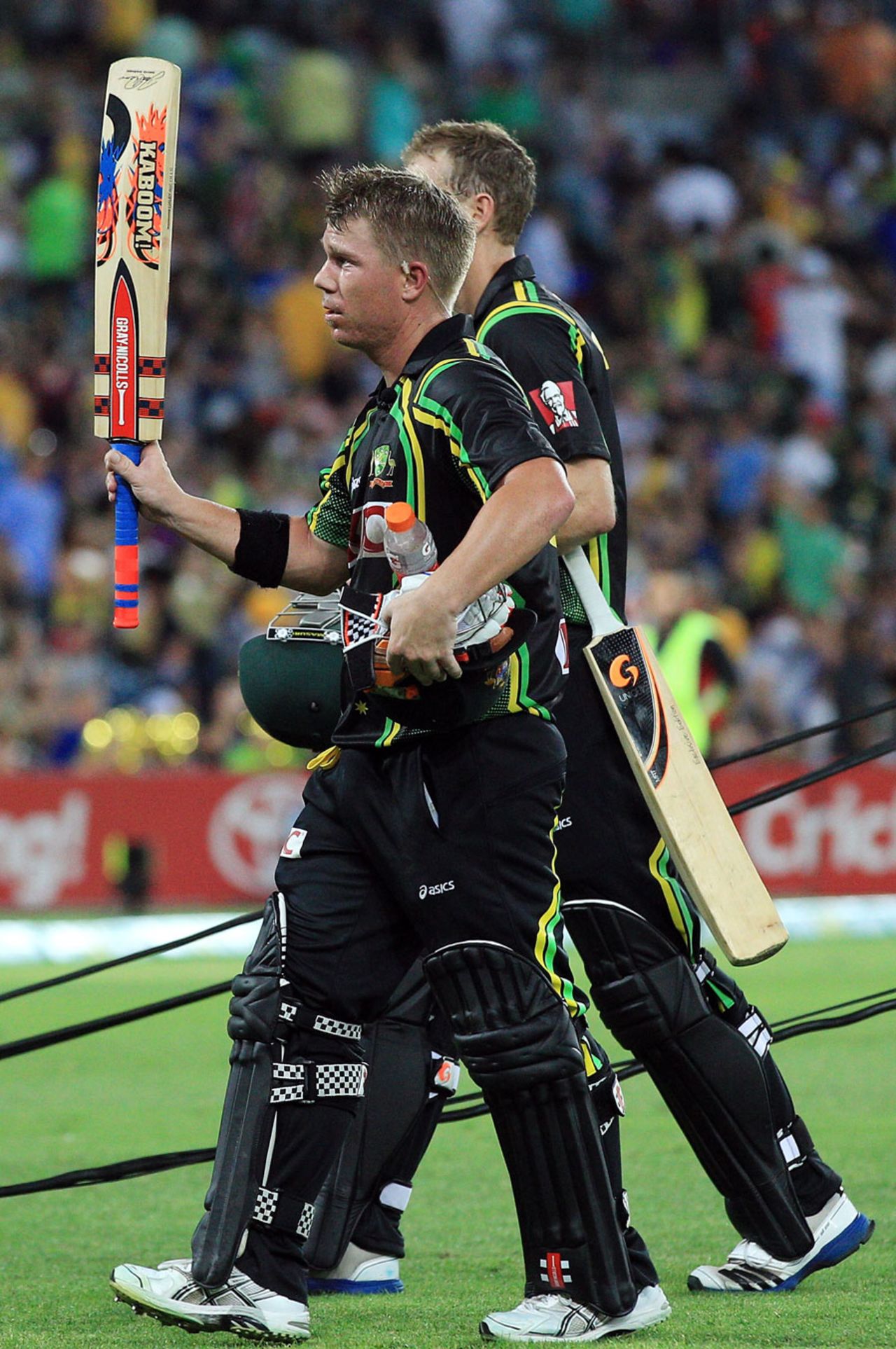 David Warner acknowledges the crowd after making an unbeaten 90, 1st T20, Sydney, January 26, 2013