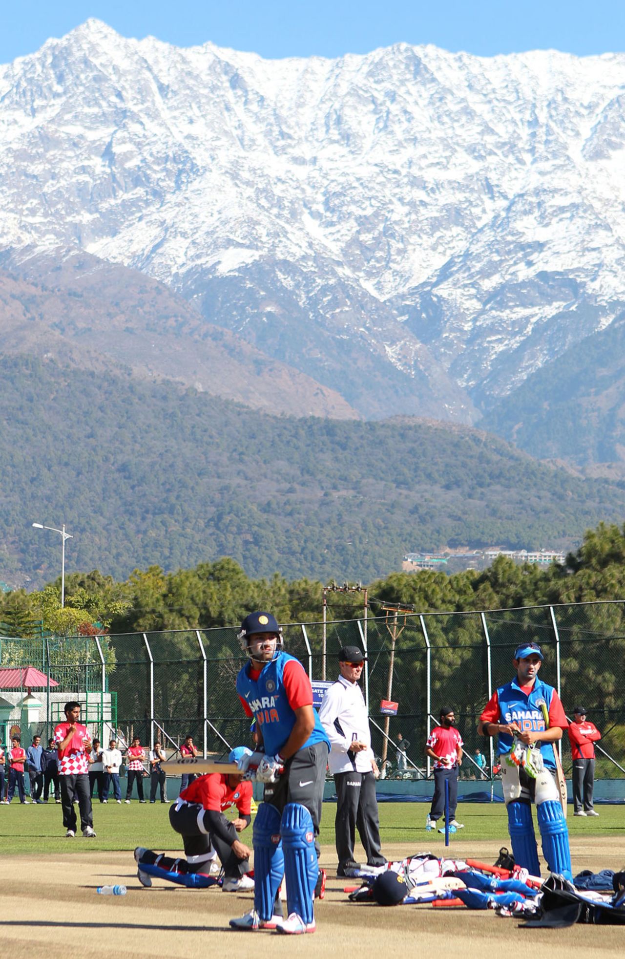 Rohit Sharma practises with the Himalayas as a backdrop, India v England, 5th ODI, Dharamsala, January 26, 2013