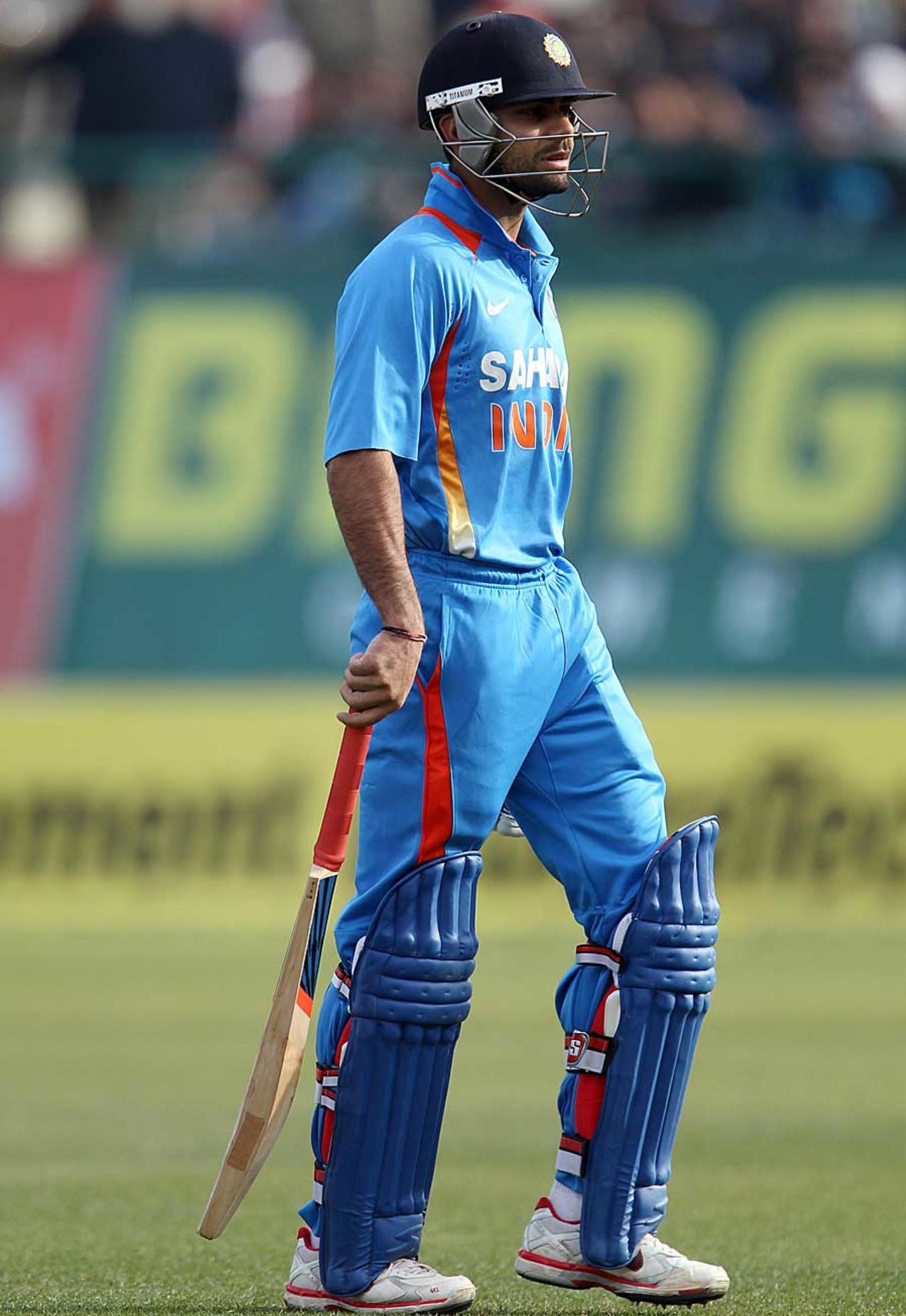 Virat Kohli walks back after being dismissed, India v England, 5th ODI, Dharamsala, January 27, 2013
