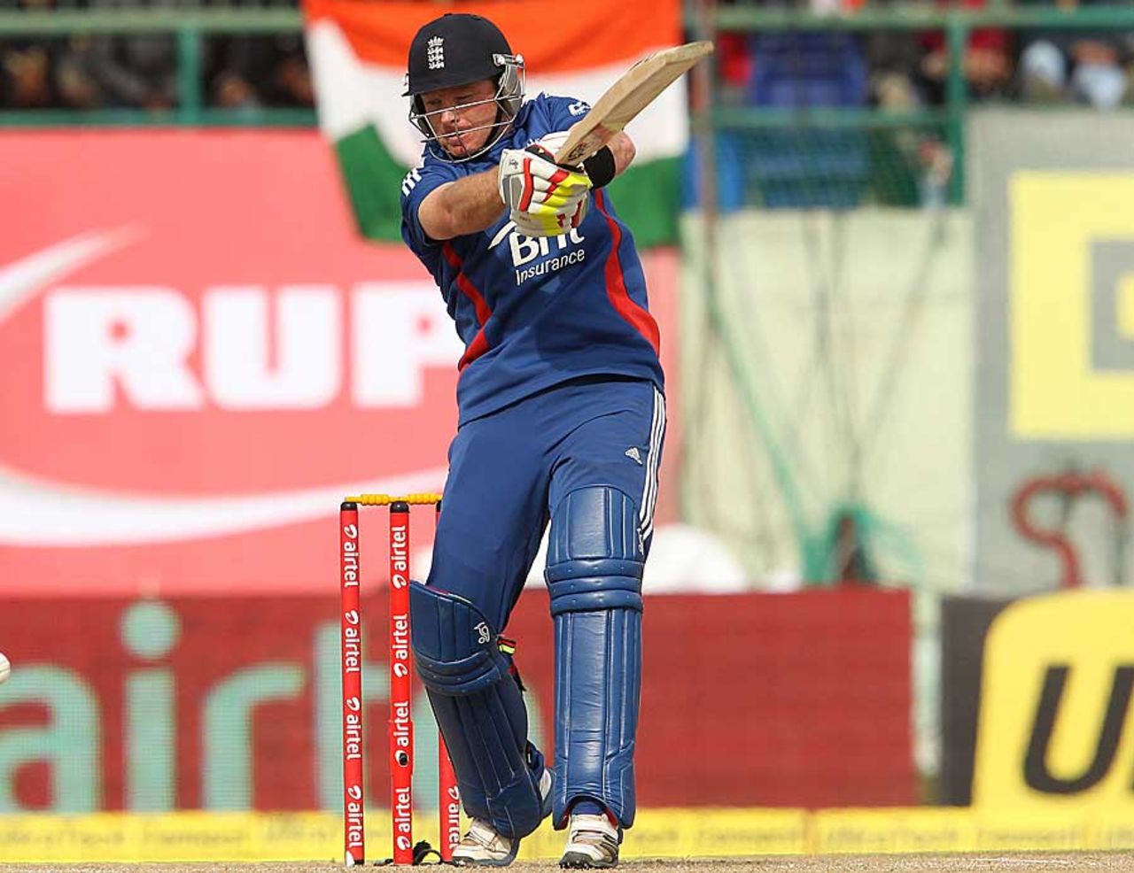 Ian Bell slashes at one, India v England, 5th ODI, Dharamsala, January 27, 2013