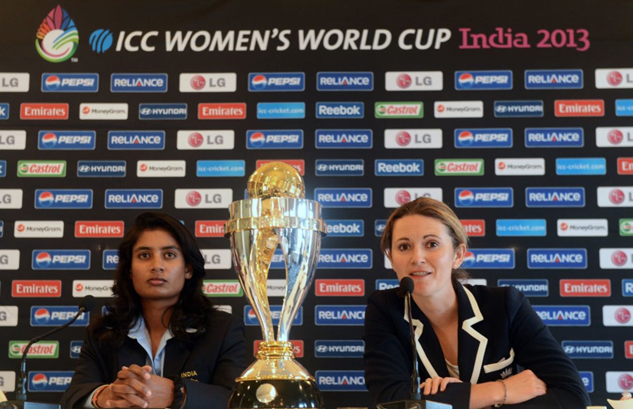 Charlotte Edwards and Mithali Raj talk to the press, ICC Women's World Cup, Mumbai, January, 27, 2013